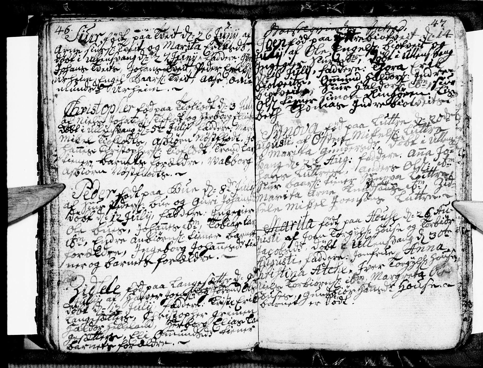 Ullensvang sokneprestembete, SAB/A-78701/H/Hab: Klokkerbok nr. E 1, 1766-1769, s. 46-47