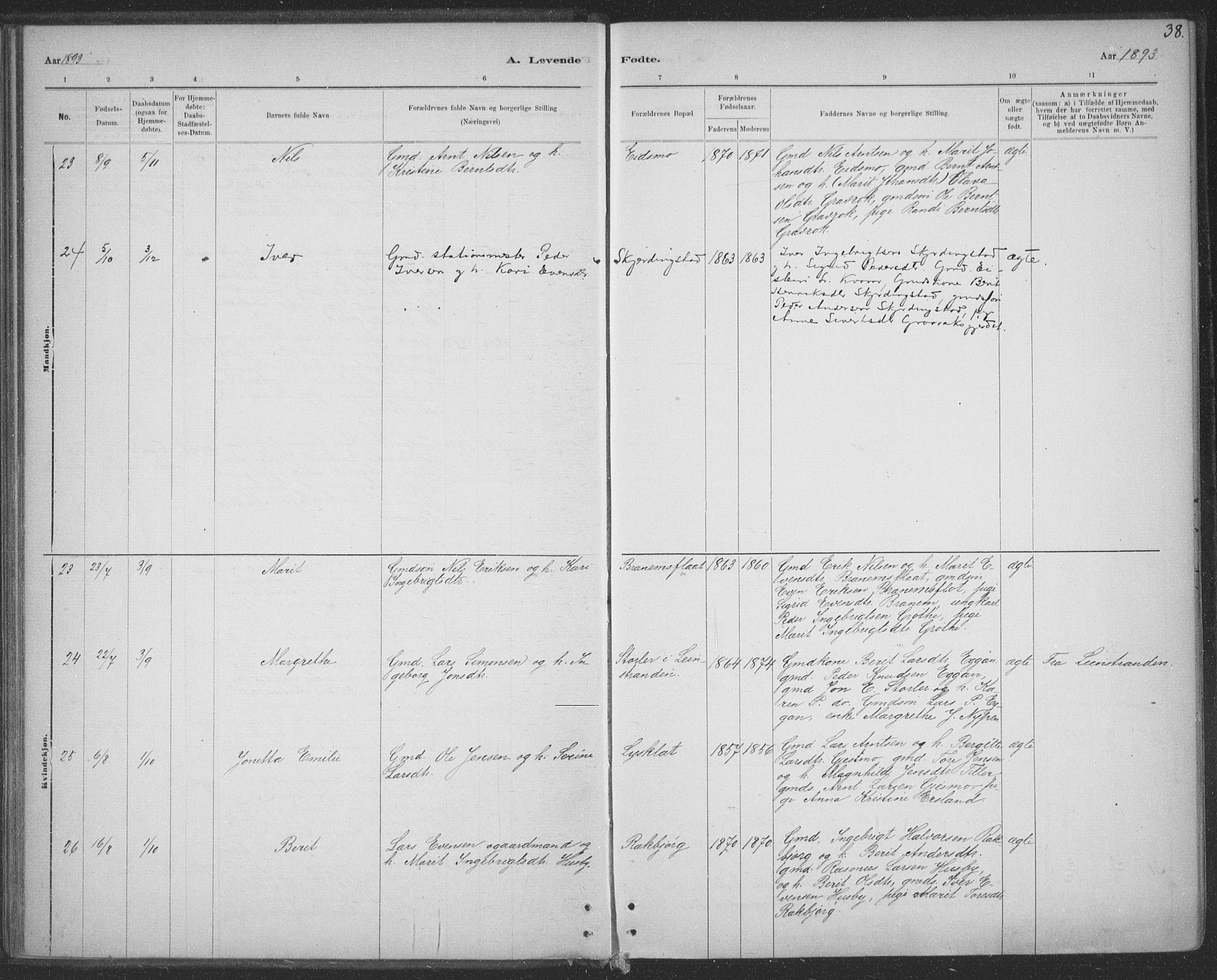 Ministerialprotokoller, klokkerbøker og fødselsregistre - Sør-Trøndelag, AV/SAT-A-1456/691/L1085: Ministerialbok nr. 691A17, 1887-1908, s. 38