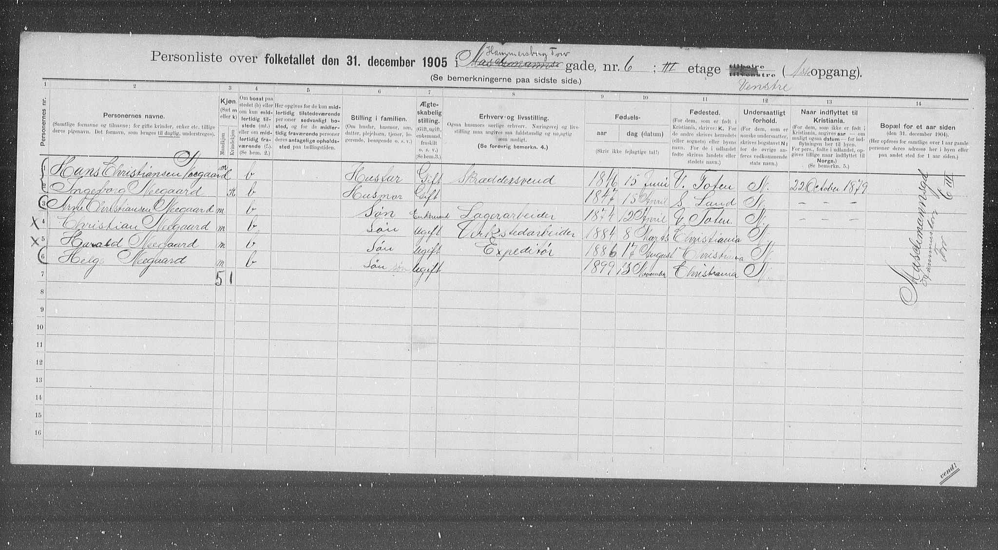 OBA, Kommunal folketelling 31.12.1905 for Kristiania kjøpstad, 1905, s. 17670