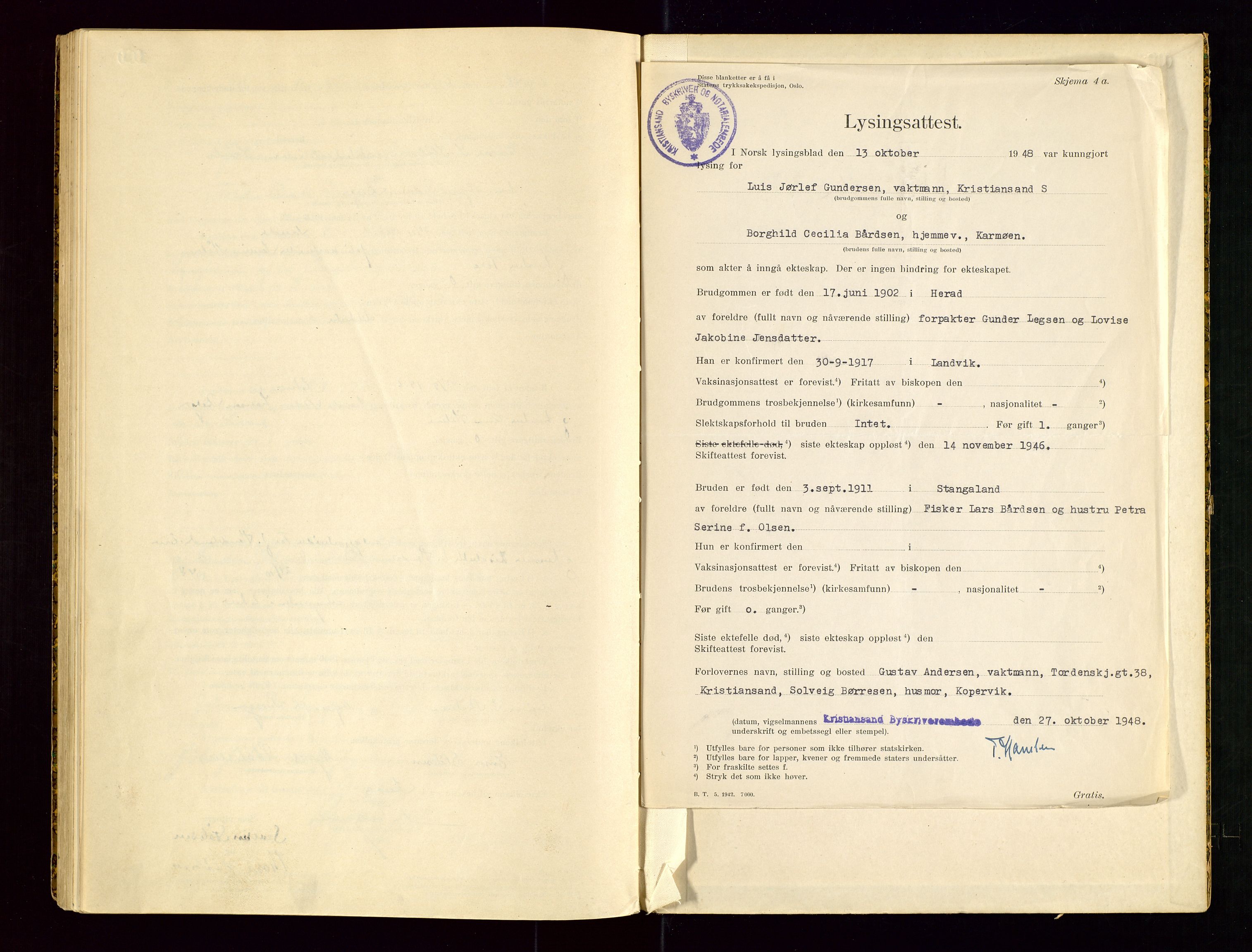 Karmsund sorenskriveri, SAST/A-100311/01/III/IIICBA/L0004: VIGSELSBOK, 1944-1948