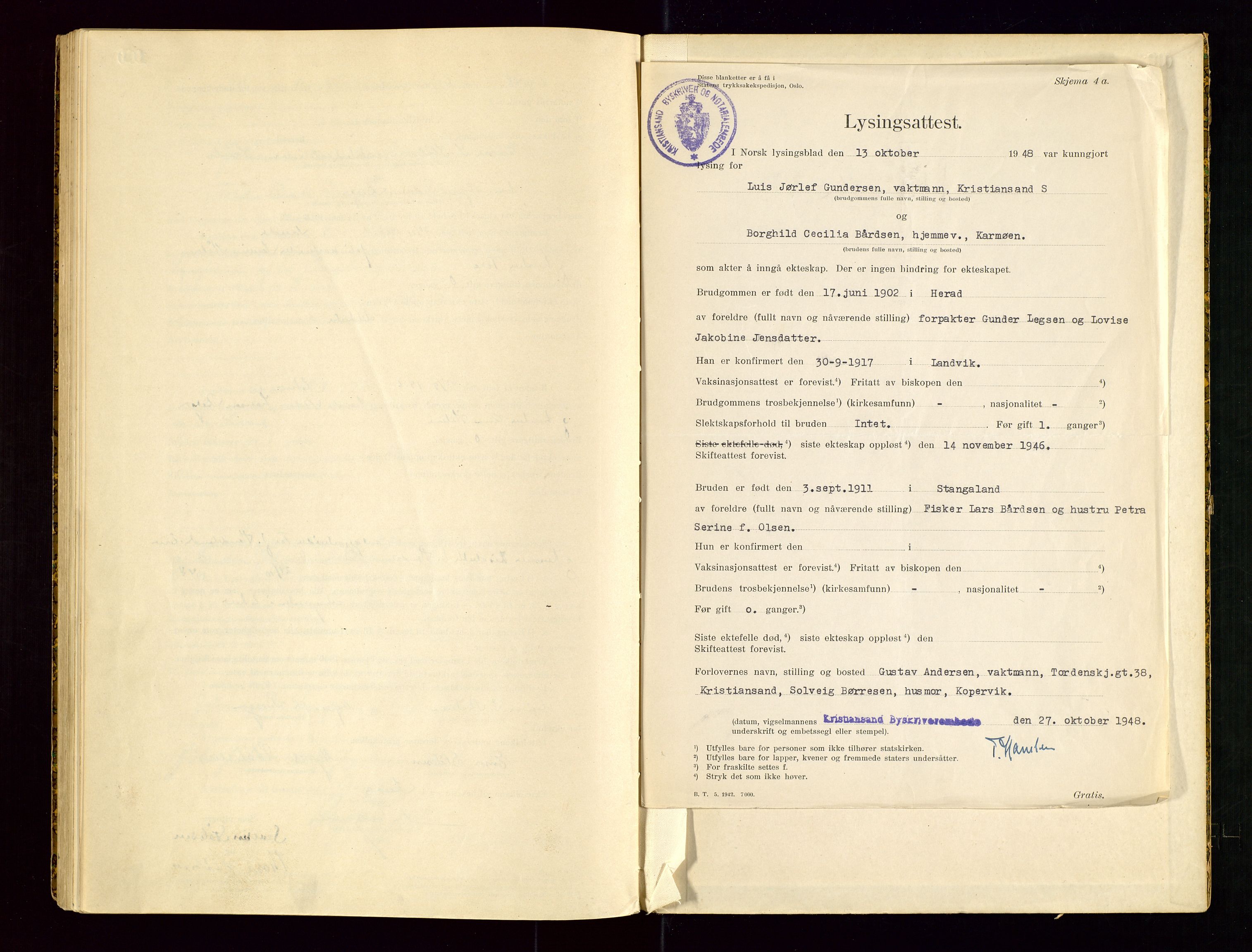 Karmsund sorenskriveri, AV/SAST-A-100311/01/III/IIICBA/L0004: VIGSELSBOK, 1944-1948