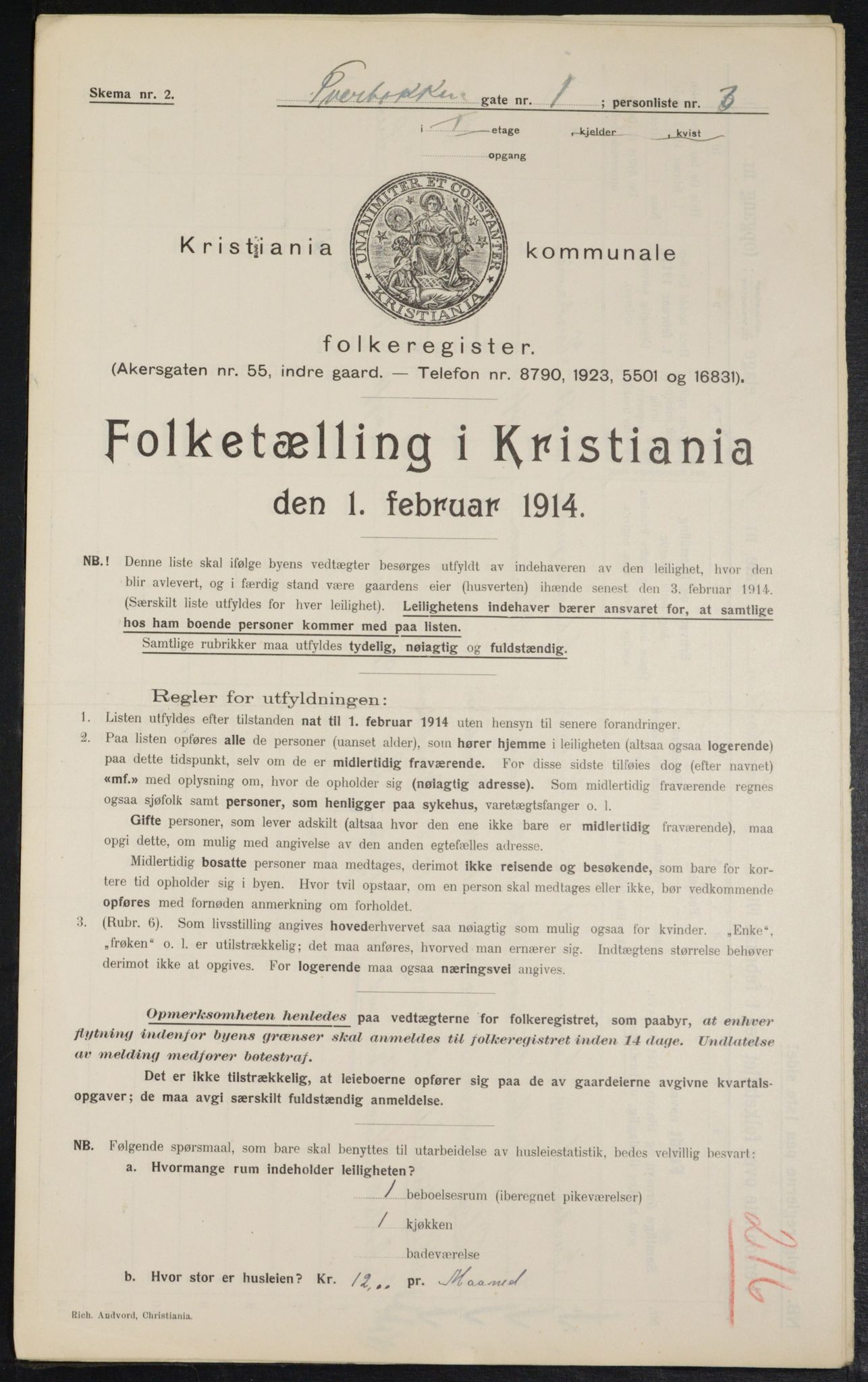 OBA, Kommunal folketelling 1.2.1914 for Kristiania, 1914, s. 118192