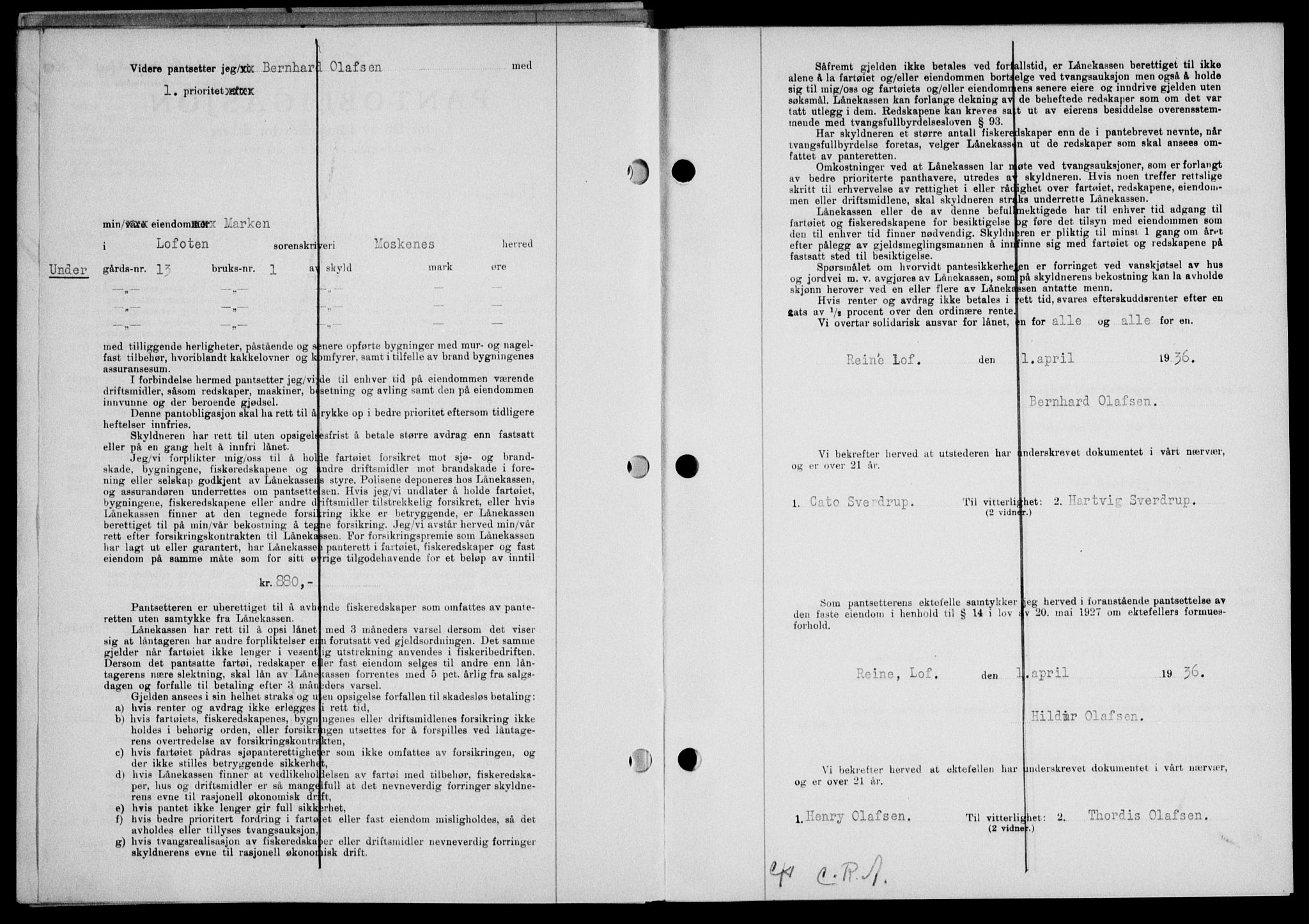 Lofoten sorenskriveri, SAT/A-0017/1/2/2C/L0033b: Pantebok nr. 33b, 1936-1936, Dagboknr: 745/1936