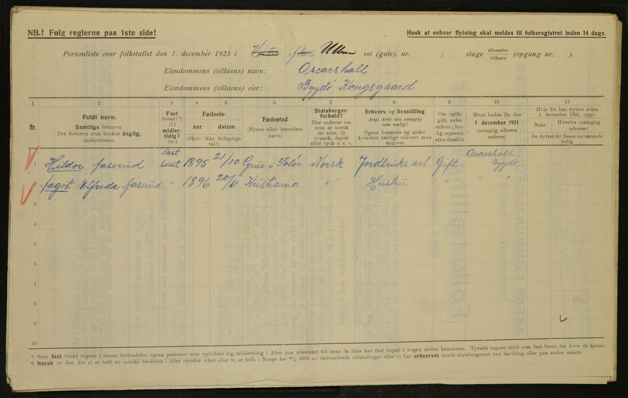 , Kommunal folketelling 1.12.1923 for Aker, 1923, s. 4855