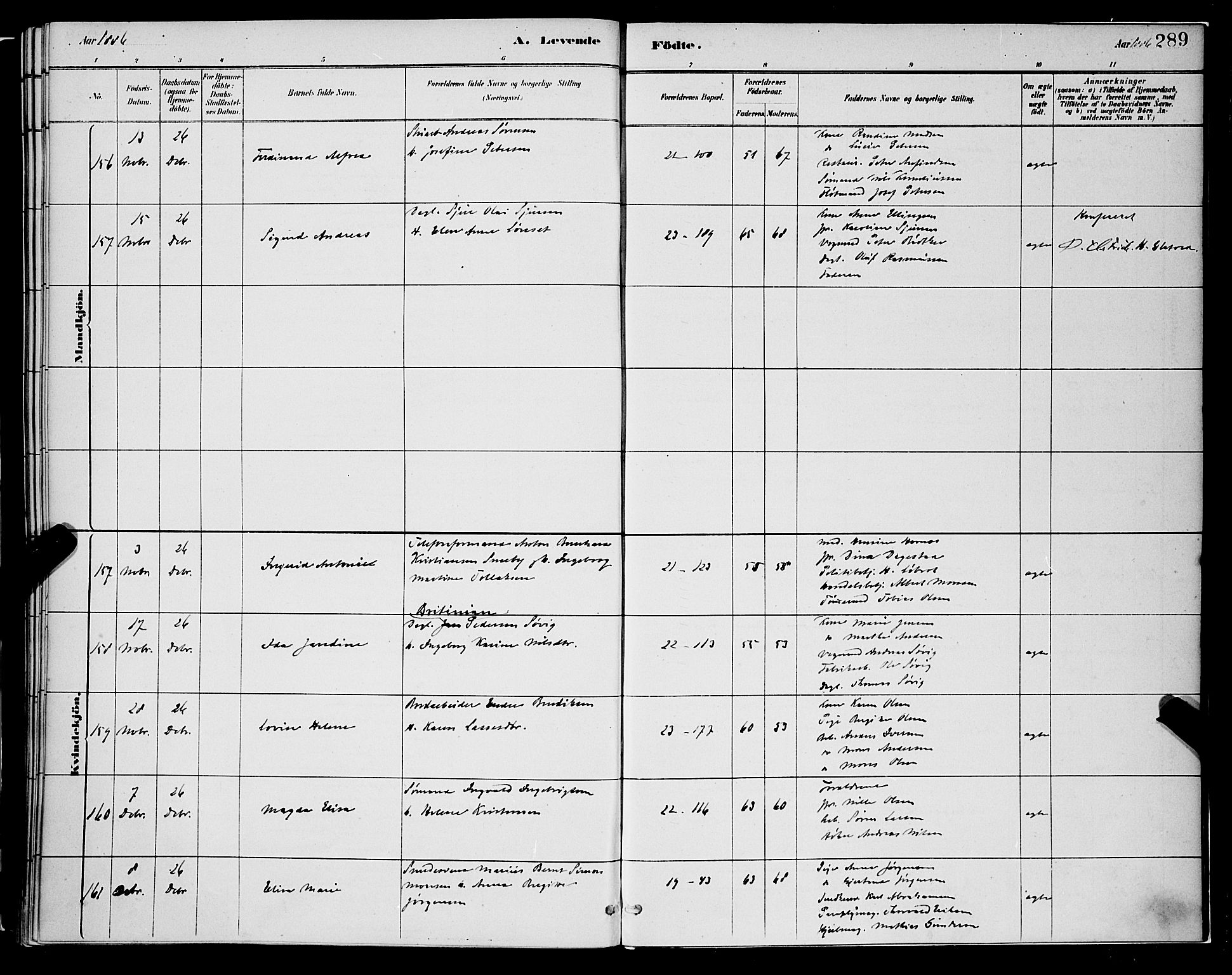 Korskirken sokneprestembete, SAB/A-76101/H/Hab: Klokkerbok nr. B 8, 1878-1887, s. 289