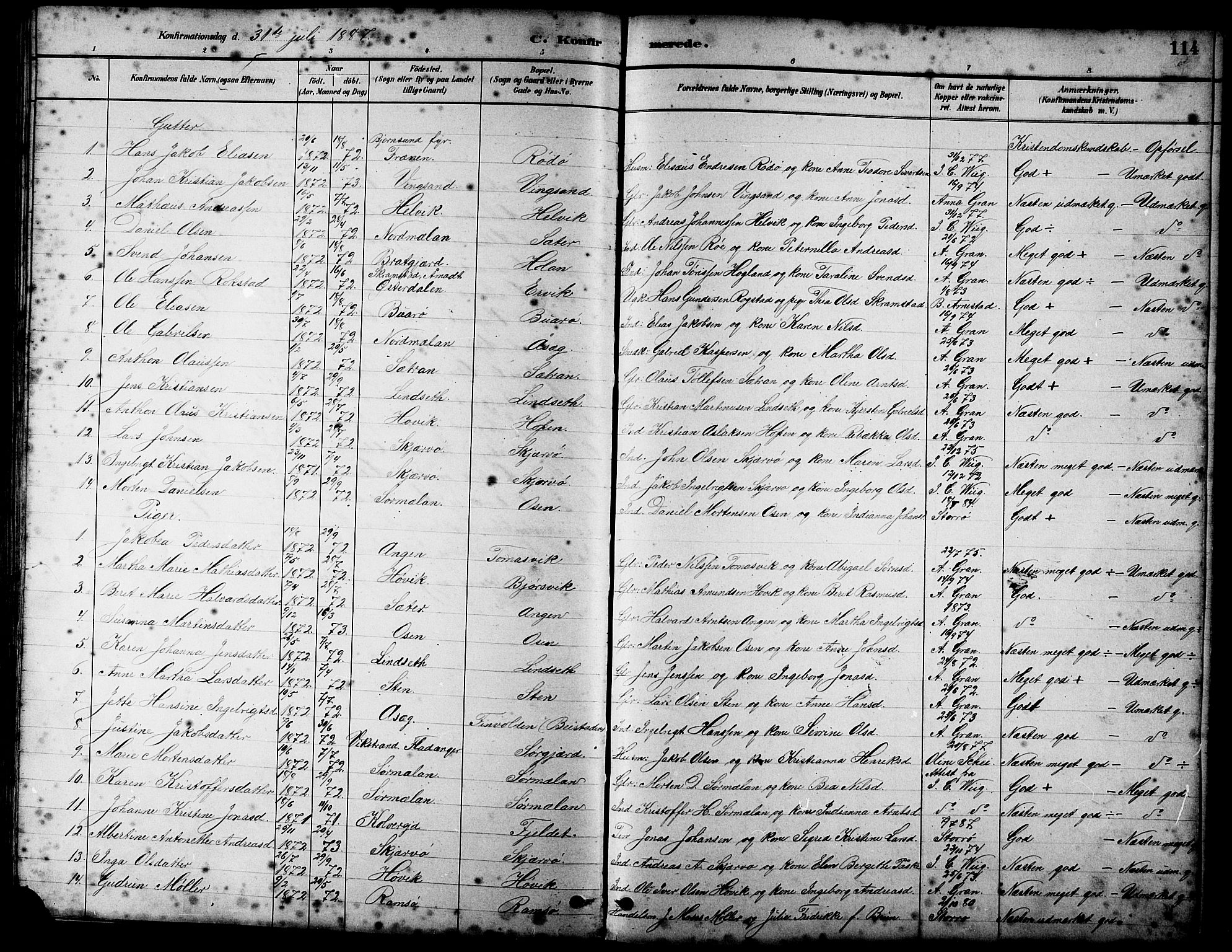Ministerialprotokoller, klokkerbøker og fødselsregistre - Sør-Trøndelag, AV/SAT-A-1456/658/L0726: Klokkerbok nr. 658C02, 1883-1908, s. 114