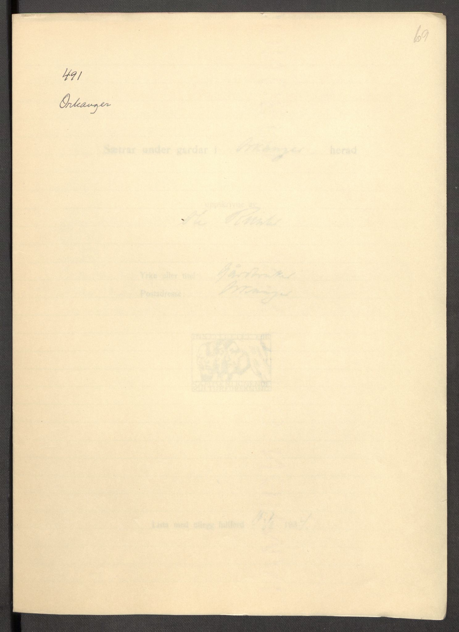 Instituttet for sammenlignende kulturforskning, AV/RA-PA-0424/F/Fc/L0013/0004: Eske B13: / Sør-Trøndelag (perm XXXVIII), 1933-1936, s. 69