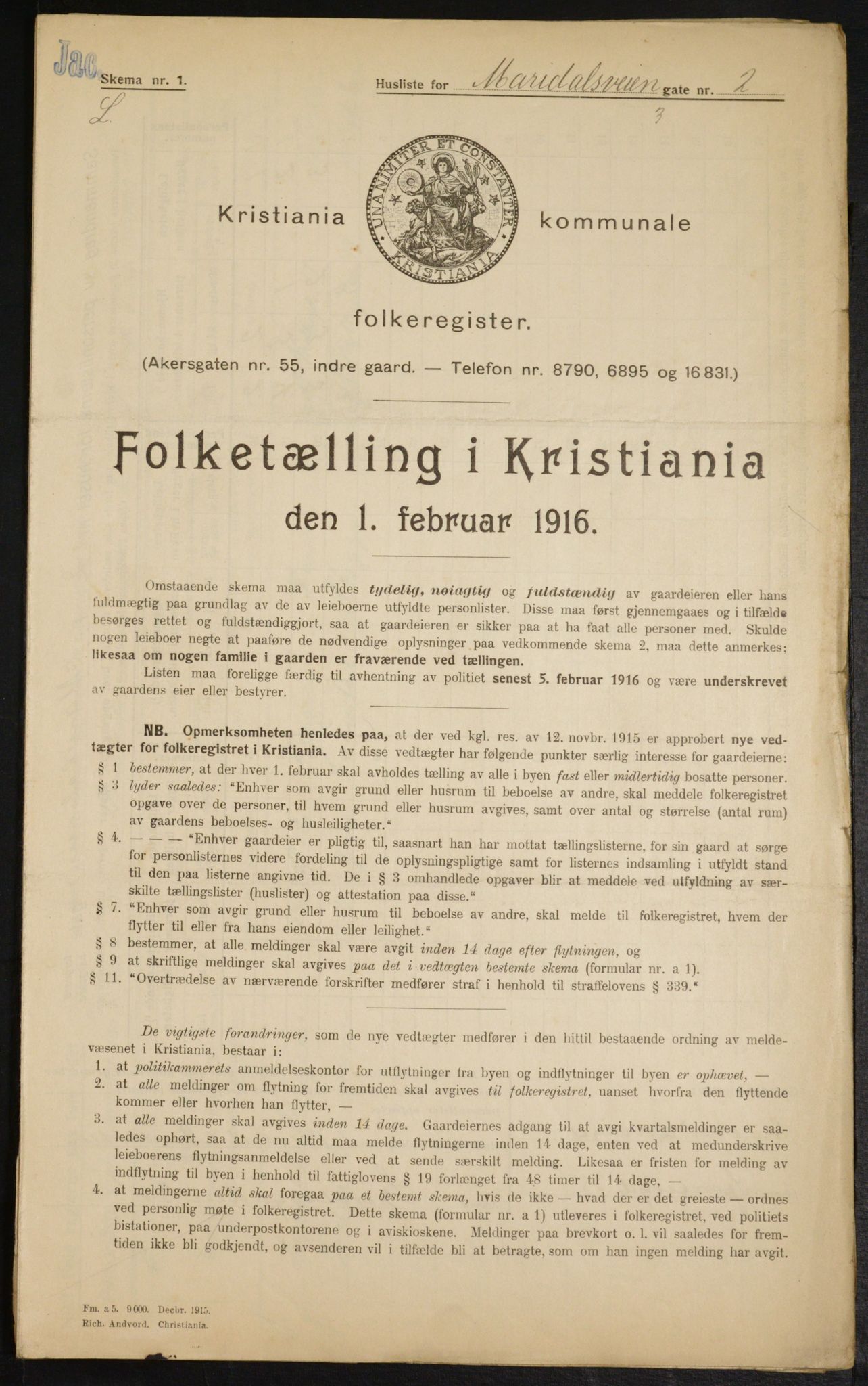 OBA, Kommunal folketelling 1.2.1916 for Kristiania, 1916, s. 62003