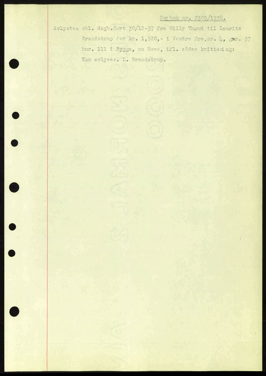 Moss sorenskriveri, SAO/A-10168: Pantebok nr. B6, 1938-1938, Dagboknr: 2305/1938