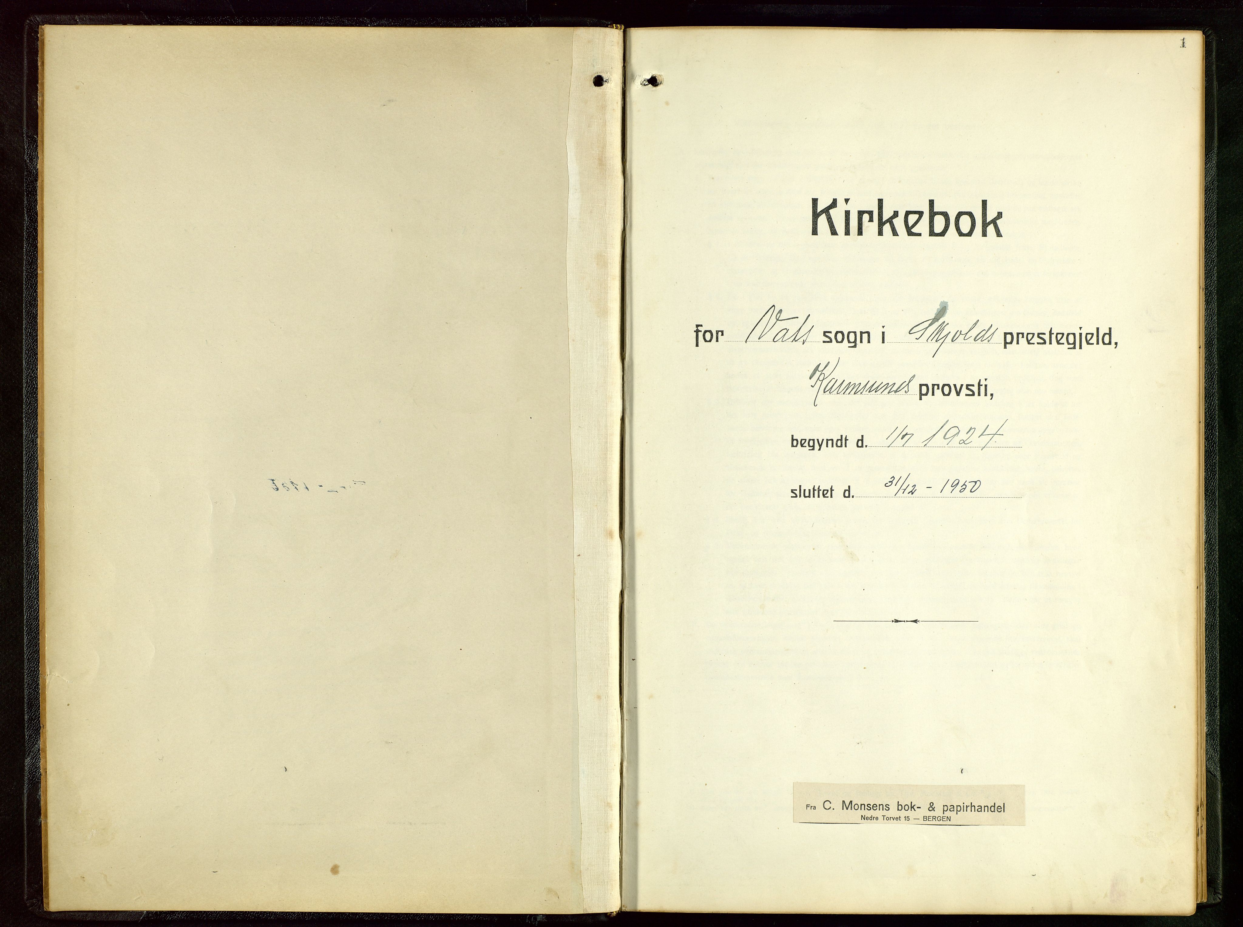 Skjold sokneprestkontor, SAST/A-101847/H/Ha/Hab/L0011: Klokkerbok nr. B 11, 1922-1951, s. 1