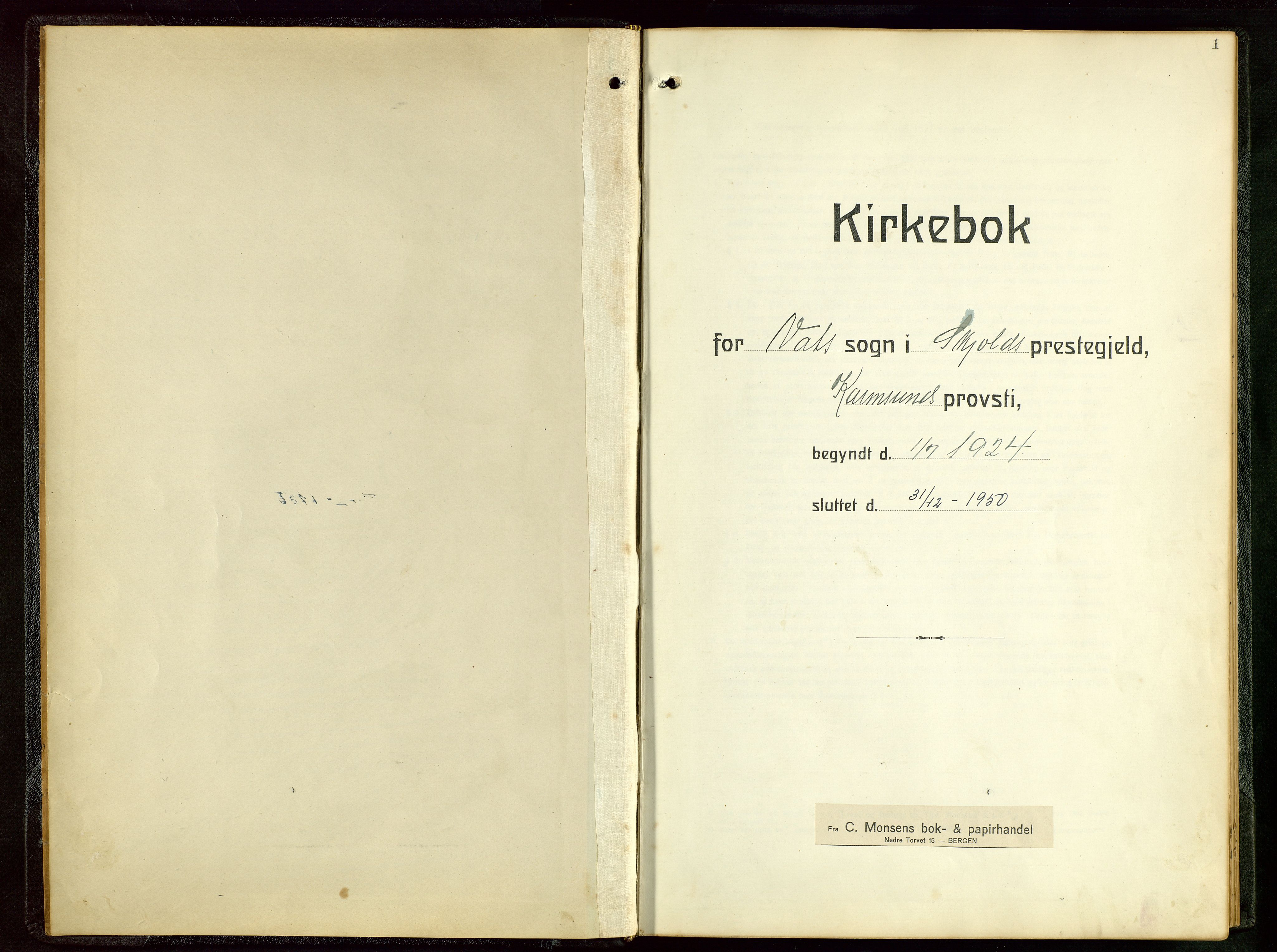 Skjold sokneprestkontor, AV/SAST-A-101847/H/Ha/Hab/L0011: Klokkerbok nr. B 11, 1922-1951, s. 1