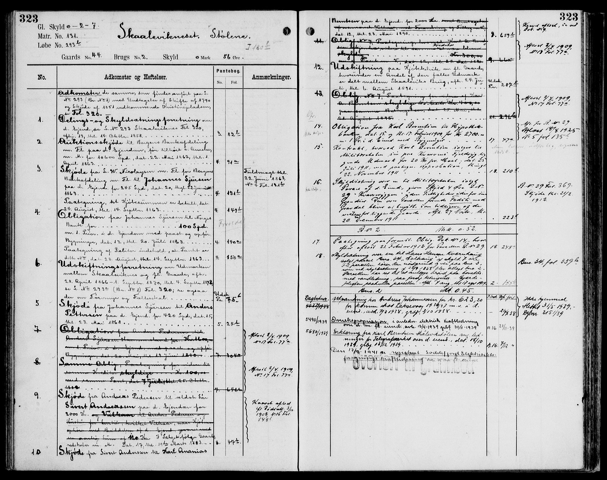 Midhordland sorenskriveri, AV/SAB-A-3001/1/G/Ga/Gab/L0107: Panteregister nr. II.A.b.107, s. 323