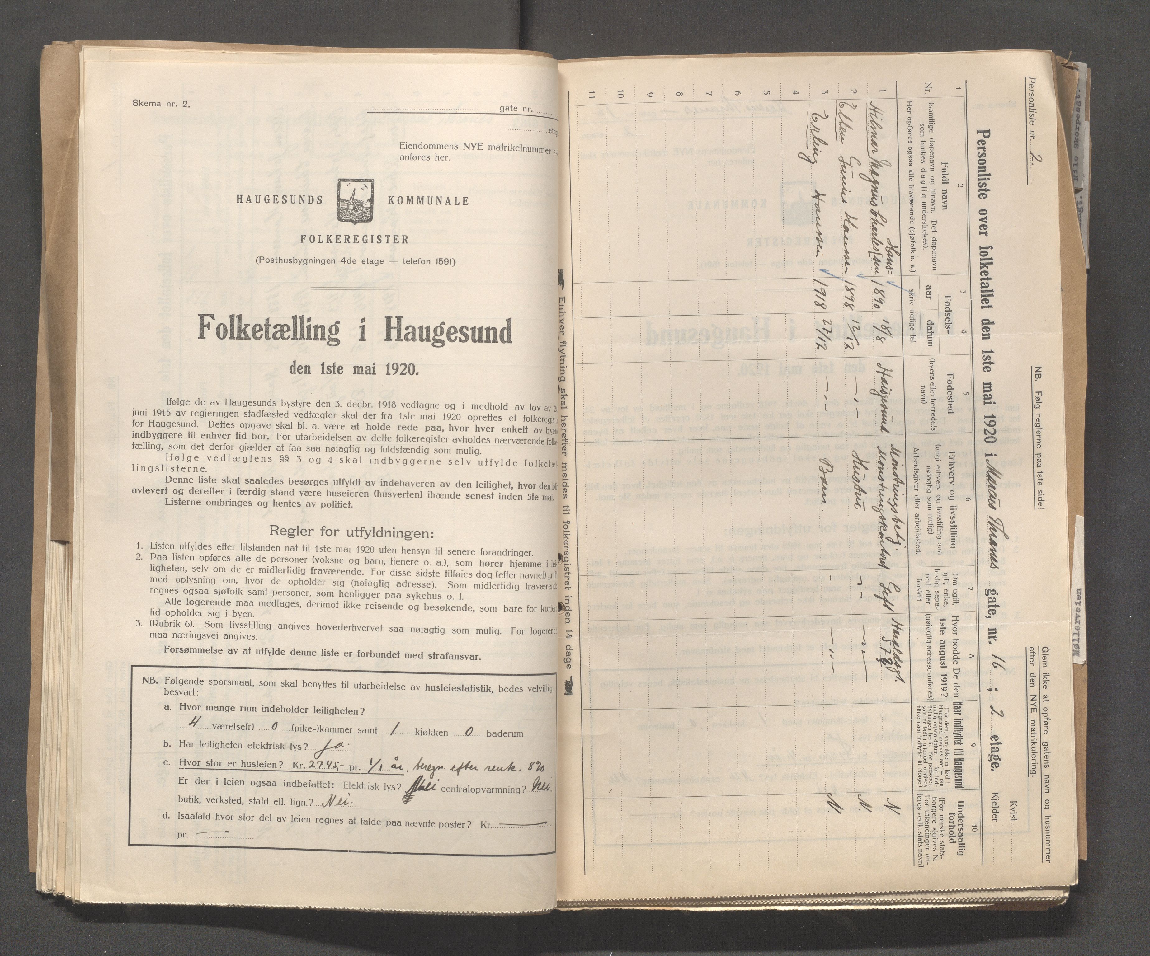 IKAR, Kommunal folketelling 1.5.1920 for Haugesund, 1920, s. 2885