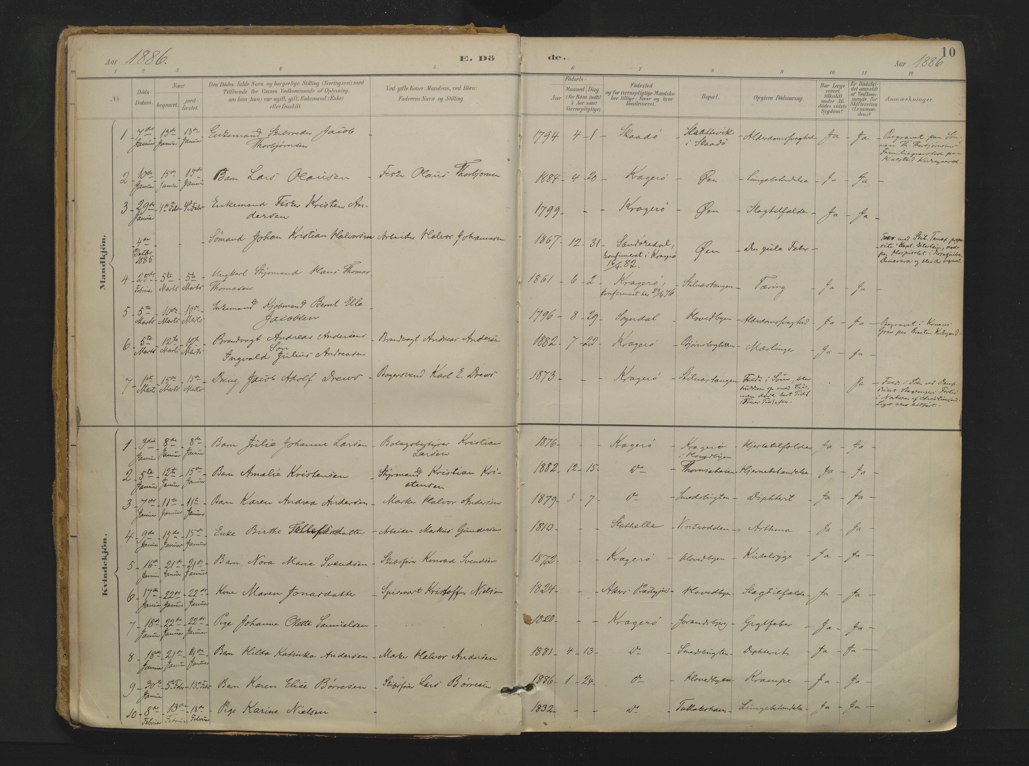 Kragerø kirkebøker, AV/SAKO-A-278/F/Fa/L0017: Ministerialbok nr. 17, 1886-1923, s. 10