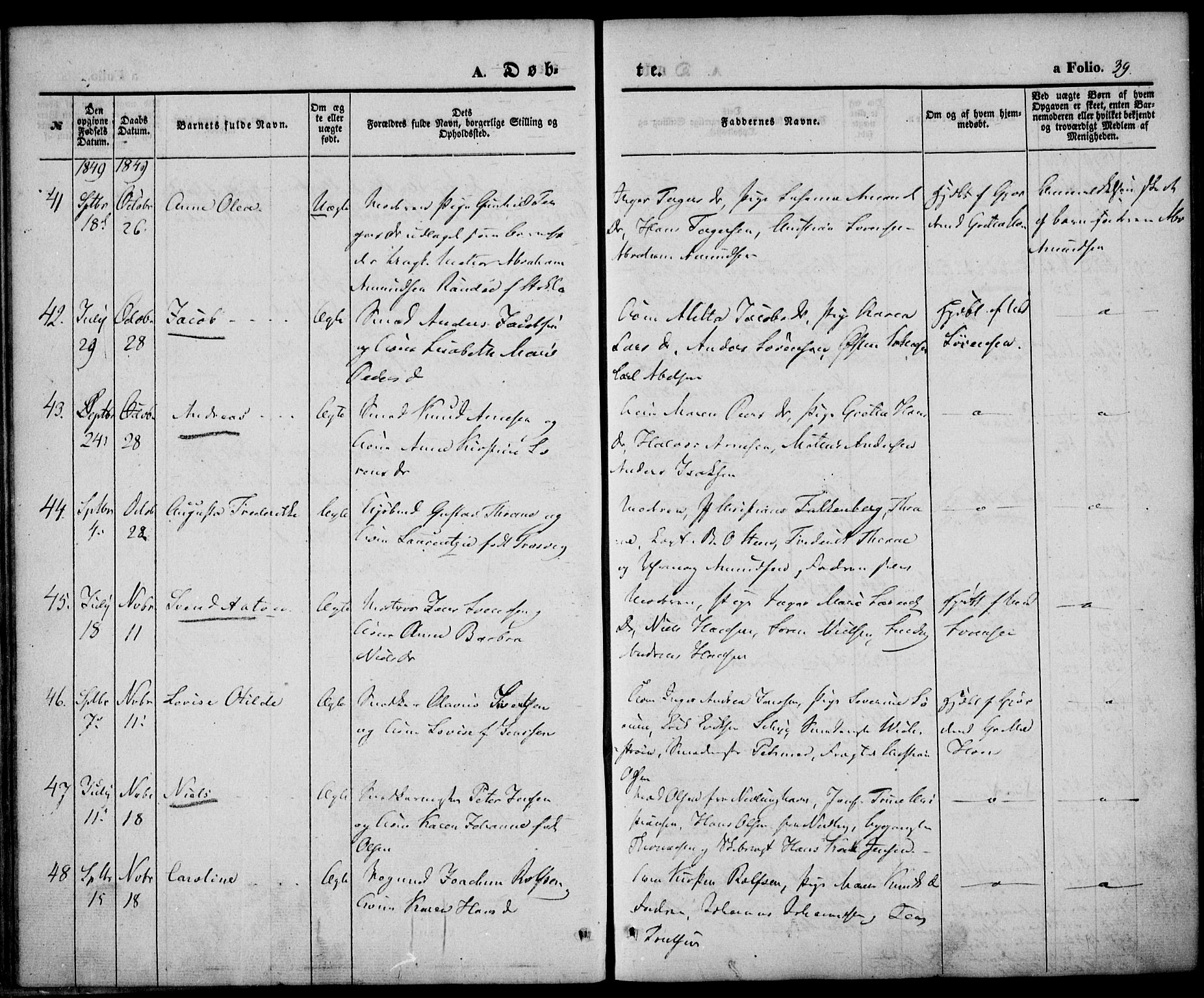 Larvik kirkebøker, AV/SAKO-A-352/F/Fb/L0003: Ministerialbok nr. II 3, 1842-1856, s. 39
