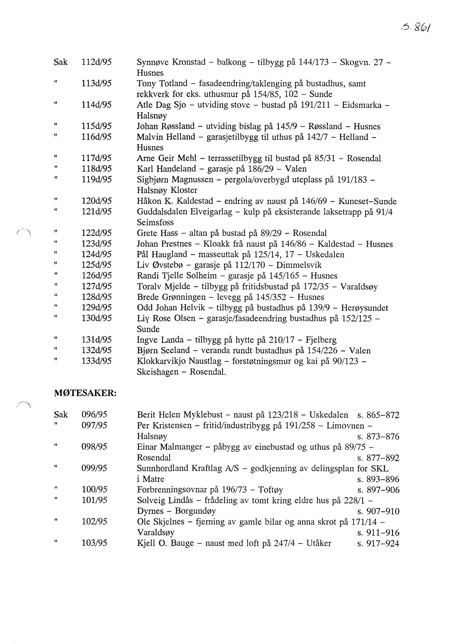 Kvinnherad kommune. Bygningsrådet , IKAH/1224-511/A/Aa/L0092: Møtebok for Kvinnherad bygningsråd, 1995