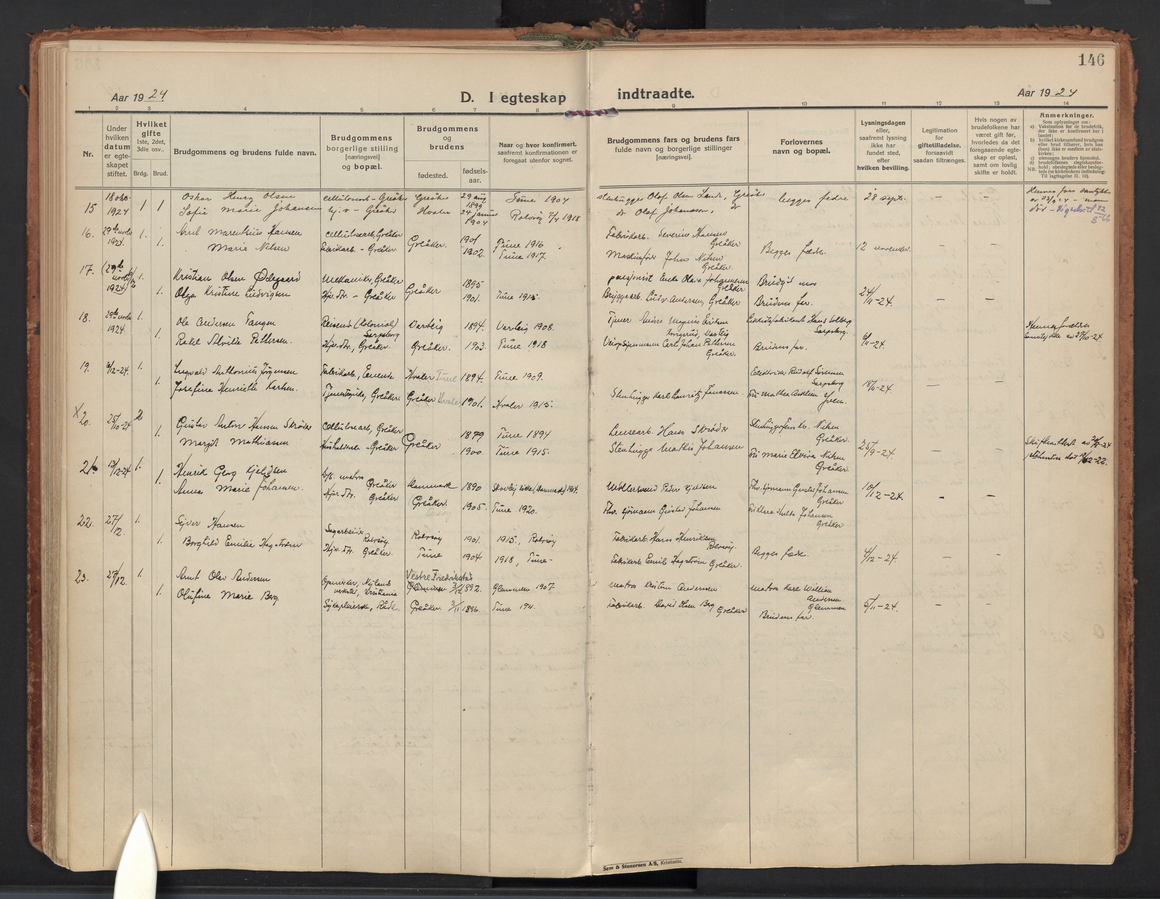 Tune prestekontor Kirkebøker, AV/SAO-A-2007/F/Fb/L0002: Residerende kapellans bok nr. 2, 1923-1940, s. 146