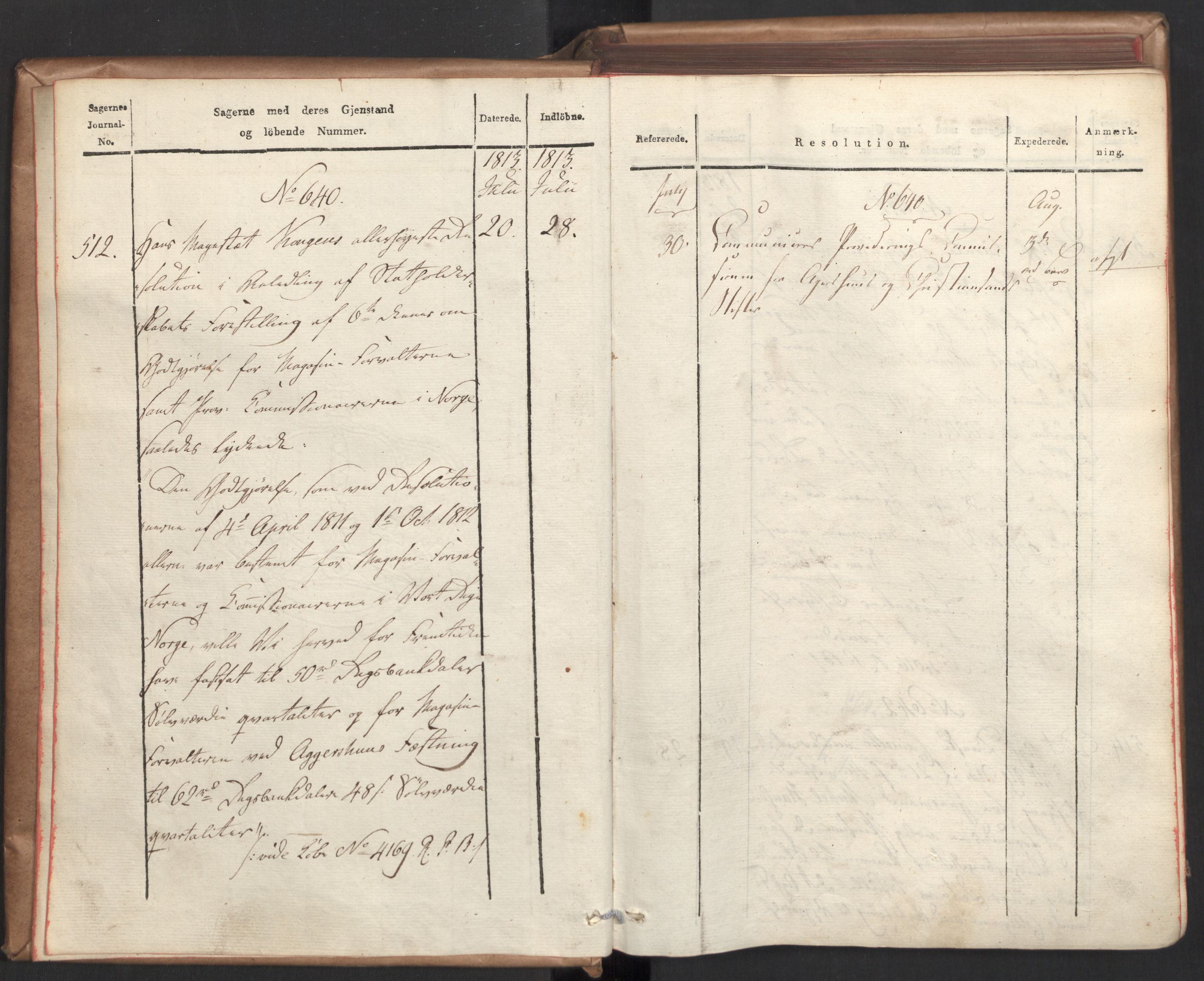 Stattholderembetet 1810-1814, 2. kontor (Kontor B), AV/RA-EA-5432/Aa/L0003: Kollegial referatprotokoll,  j.nr. 512-627,  l.nr. 640-786, 1813-1814, s. 3