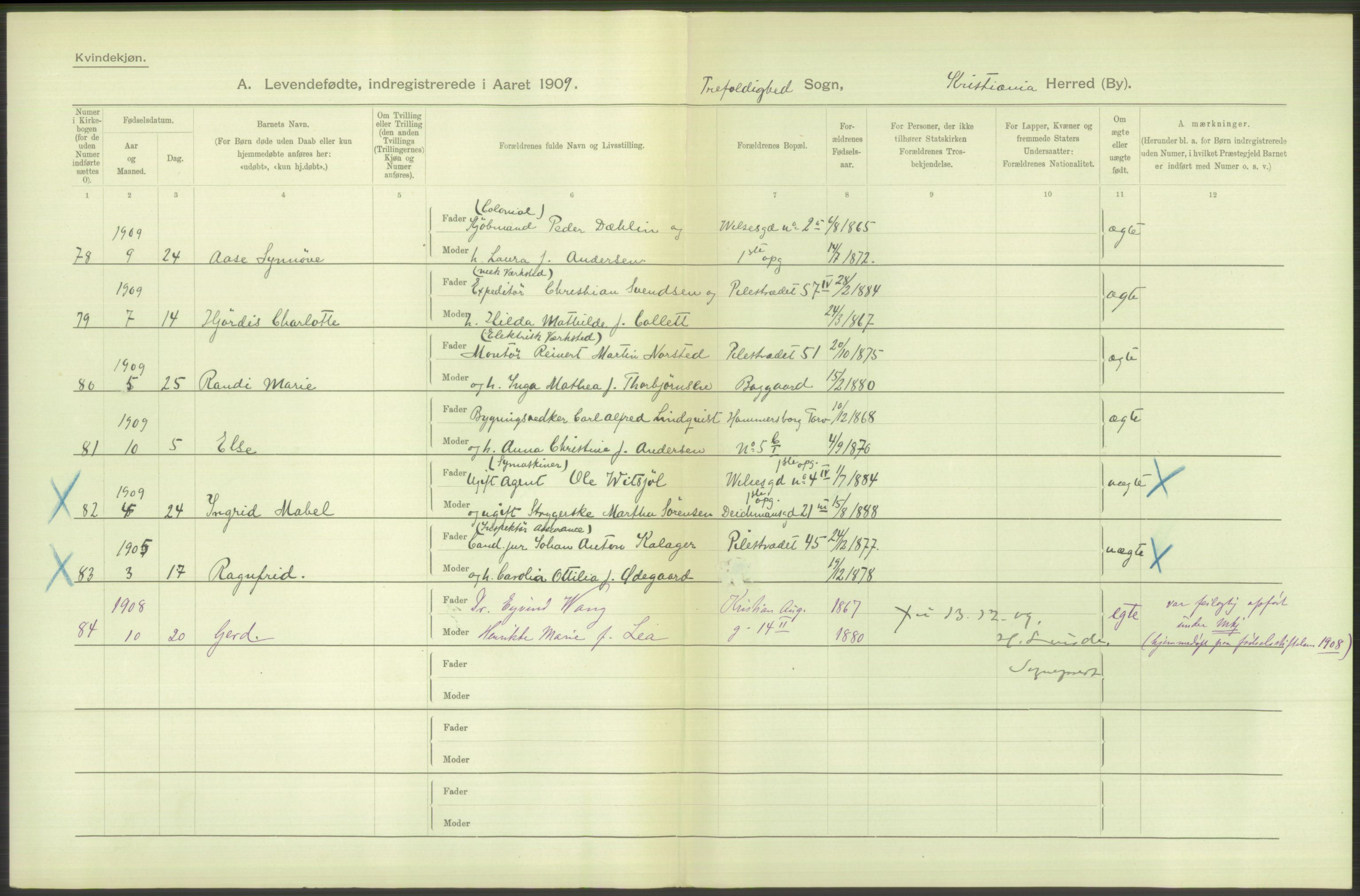 Statistisk sentralbyrå, Sosiodemografiske emner, Befolkning, AV/RA-S-2228/D/Df/Dfa/Dfag/L0007: Kristiania: Levendefødte menn og kvinner., 1909, s. 750