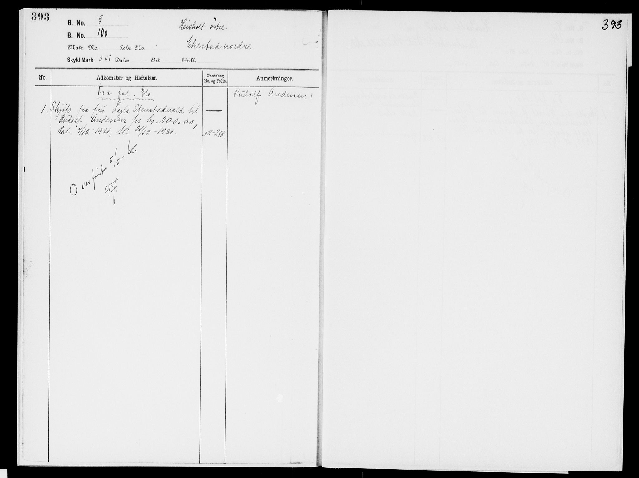 Nedre Telemark sorenskriveri, AV/SAKO-A-135/G/Gb/Gbg/L0001: Panteregister nr. VII 1, s. 393