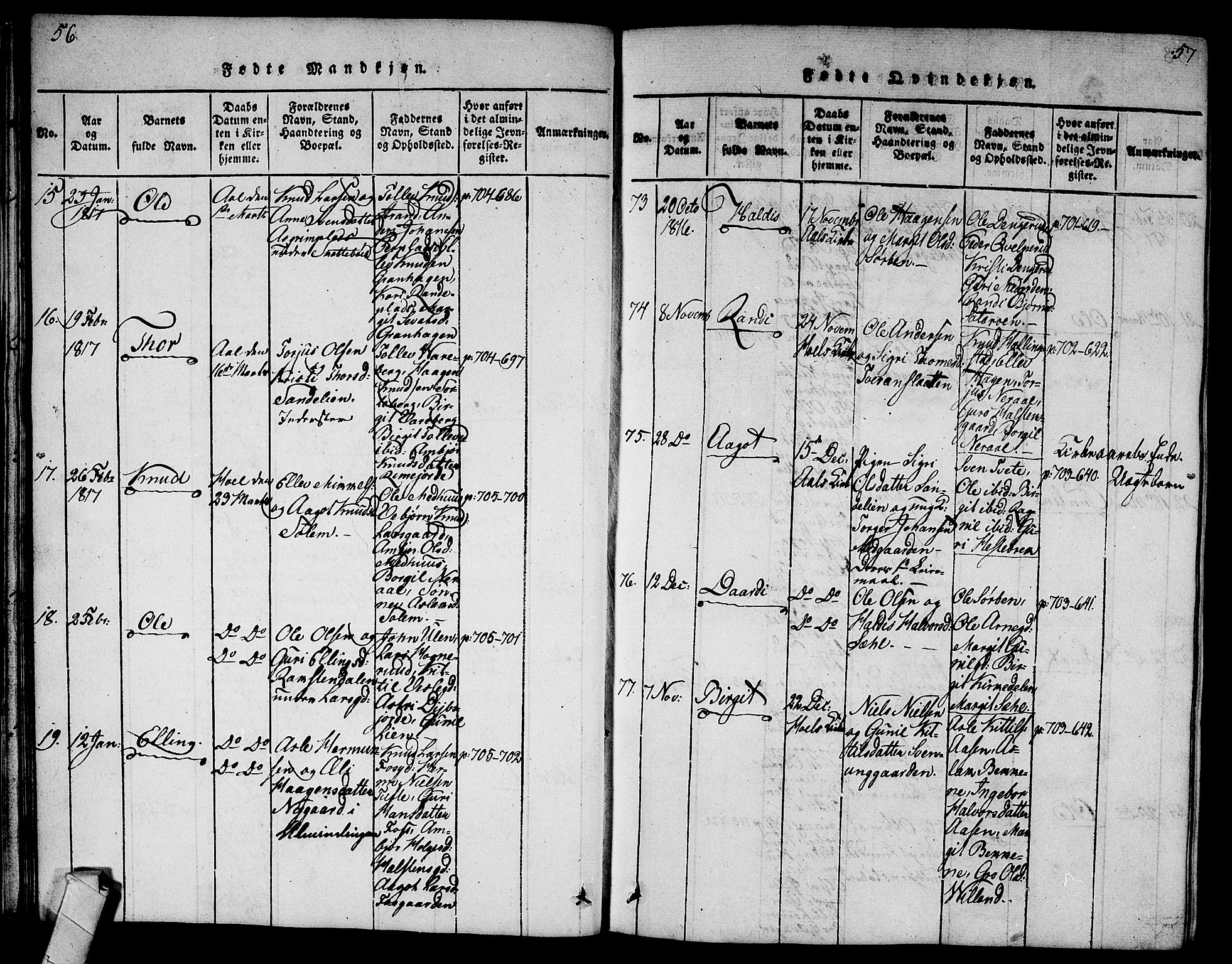 Ål kirkebøker, AV/SAKO-A-249/G/Ga/L0001: Klokkerbok nr. 1, 1815-1829, s. 56-57