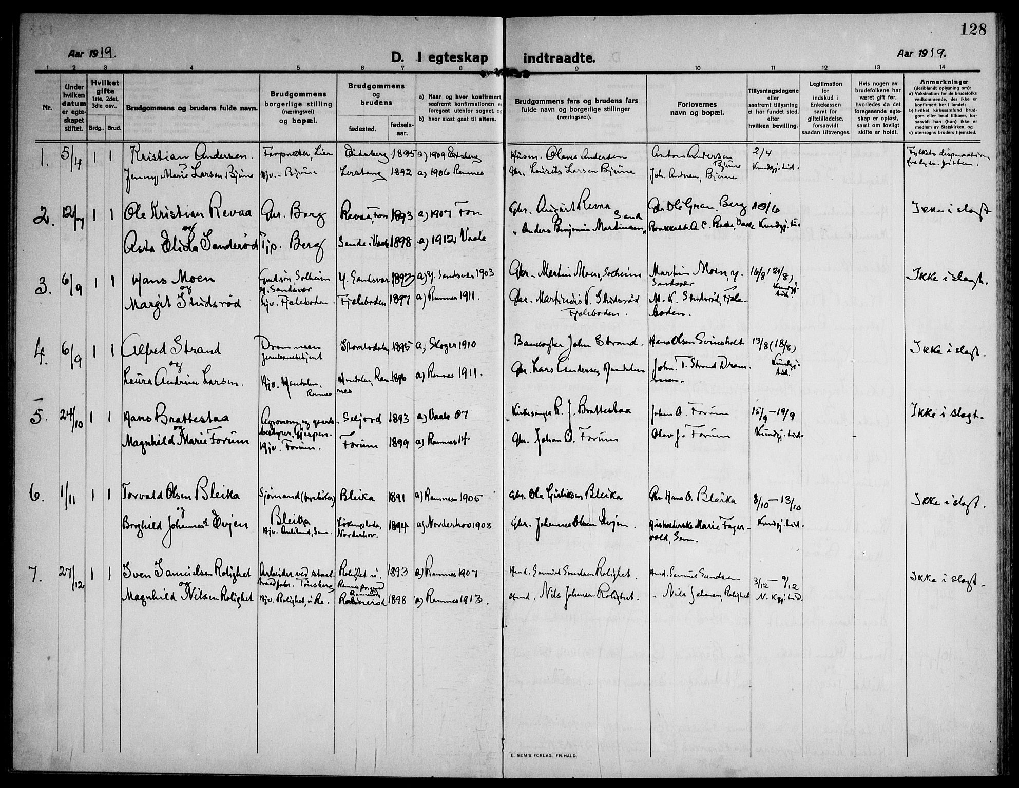 Ramnes kirkebøker, AV/SAKO-A-314/F/Fa/L0009: Ministerialbok nr. I 9, 1912-1929, s. 128