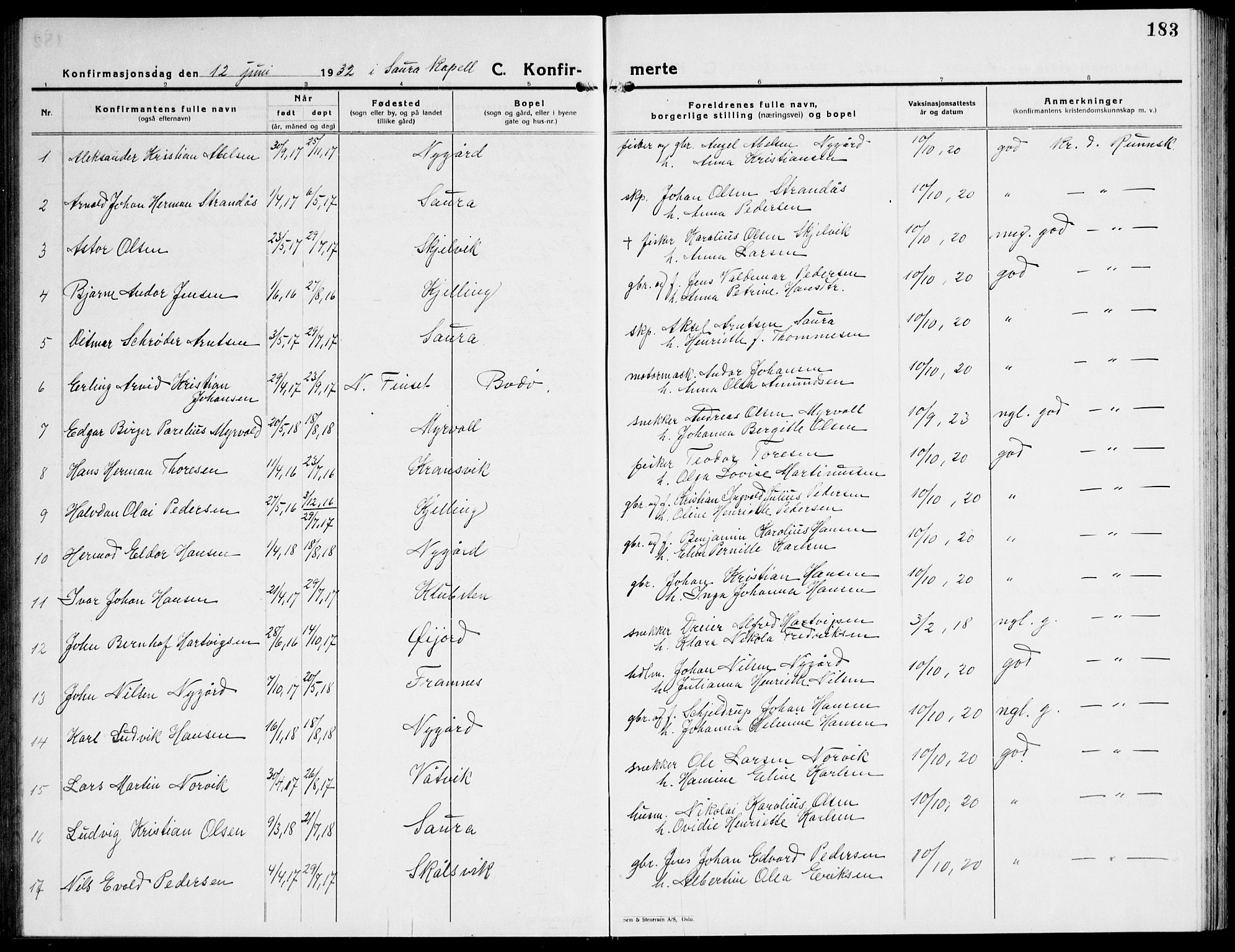 Ministerialprotokoller, klokkerbøker og fødselsregistre - Nordland, AV/SAT-A-1459/805/L0111: Klokkerbok nr. 805C07, 1925-1943, s. 183