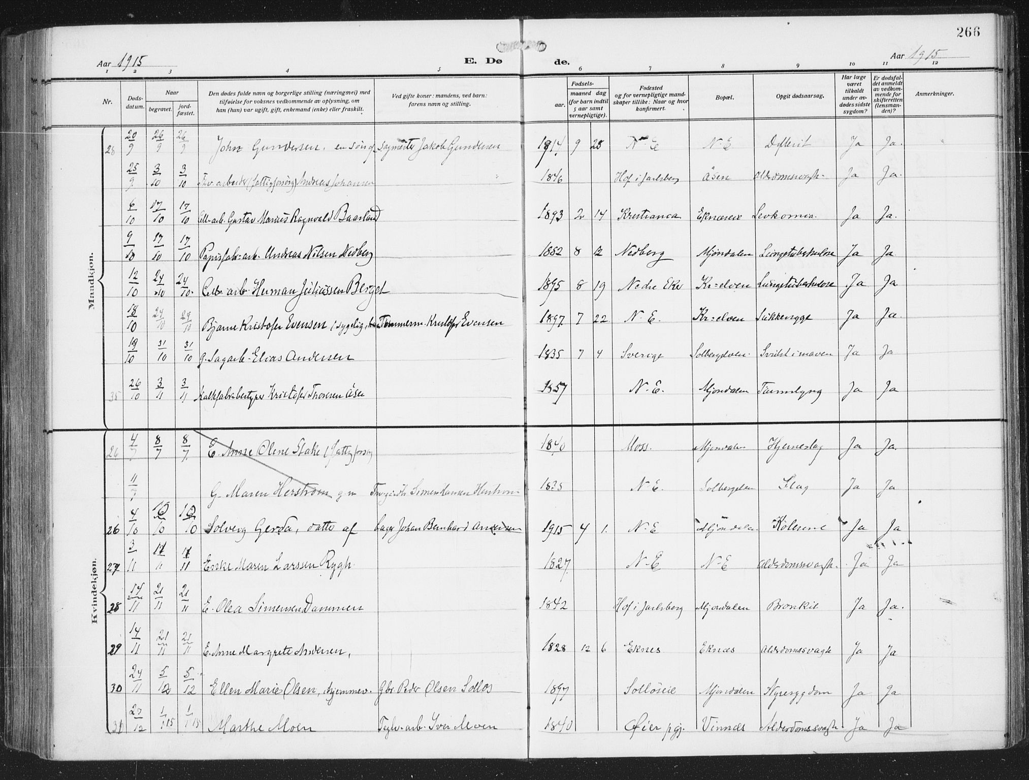 Nedre Eiker kirkebøker, AV/SAKO-A-612/F/Fa/L0007: Ministerialbok nr. 7, 1912-1918, s. 266