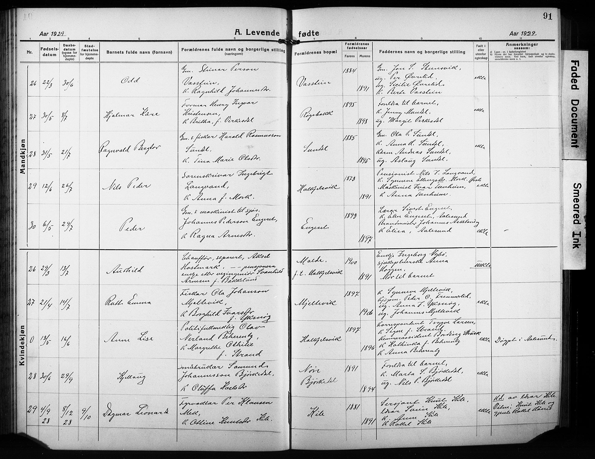 Ministerialprotokoller, klokkerbøker og fødselsregistre - Møre og Romsdal, AV/SAT-A-1454/511/L0160: Klokkerbok nr. 511C06, 1920-1932, s. 91
