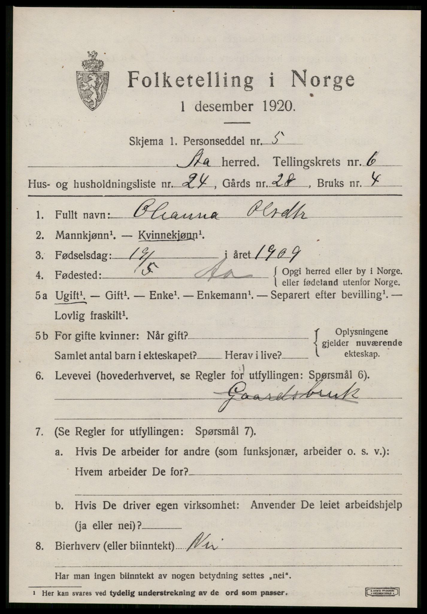 SAT, Folketelling 1920 for 1630 Å herred, 1920, s. 2722