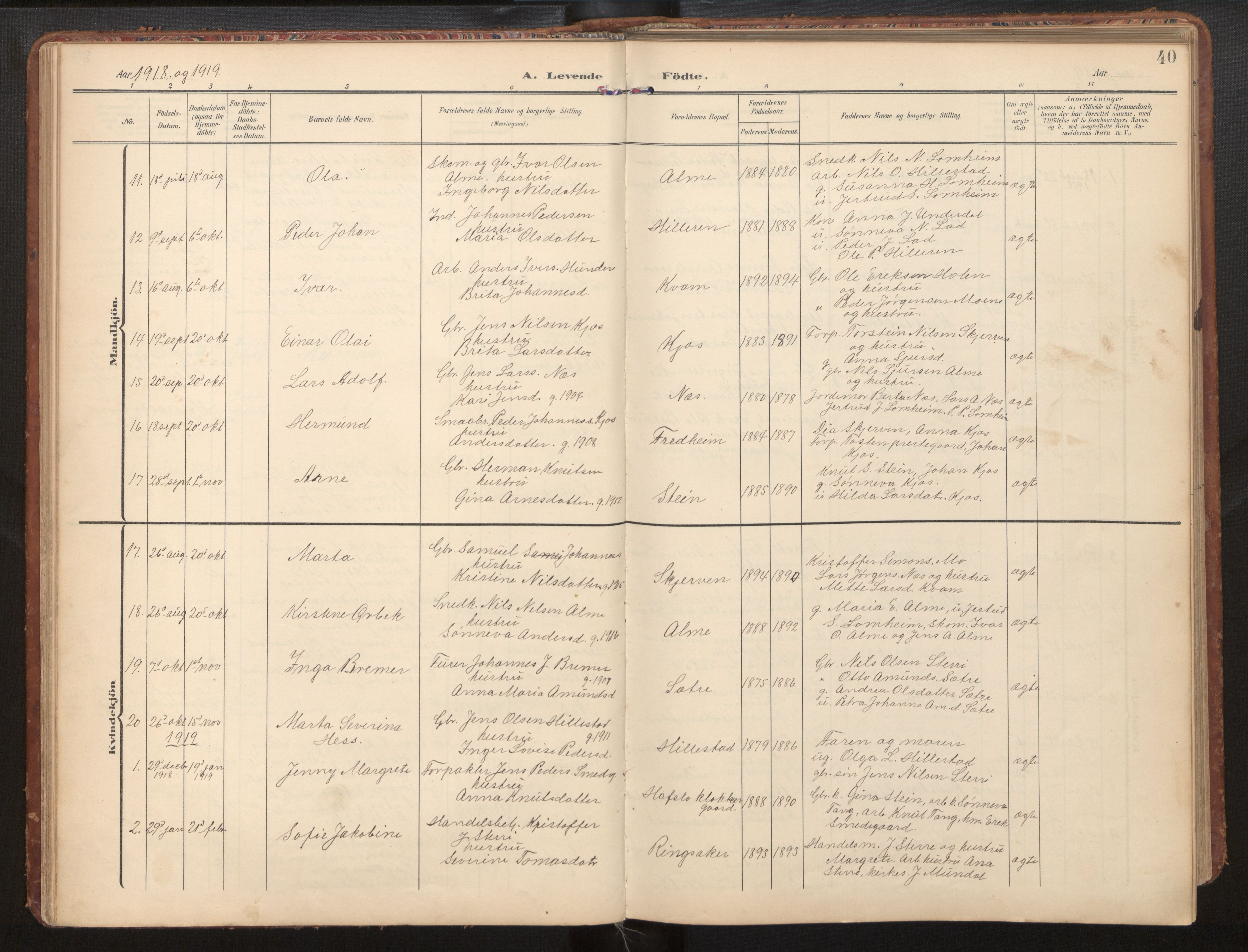 Hafslo sokneprestembete, AV/SAB-A-80301/H/Hab/Habb/L0002: Klokkerbok nr. B 2, 1909-1947, s. 40