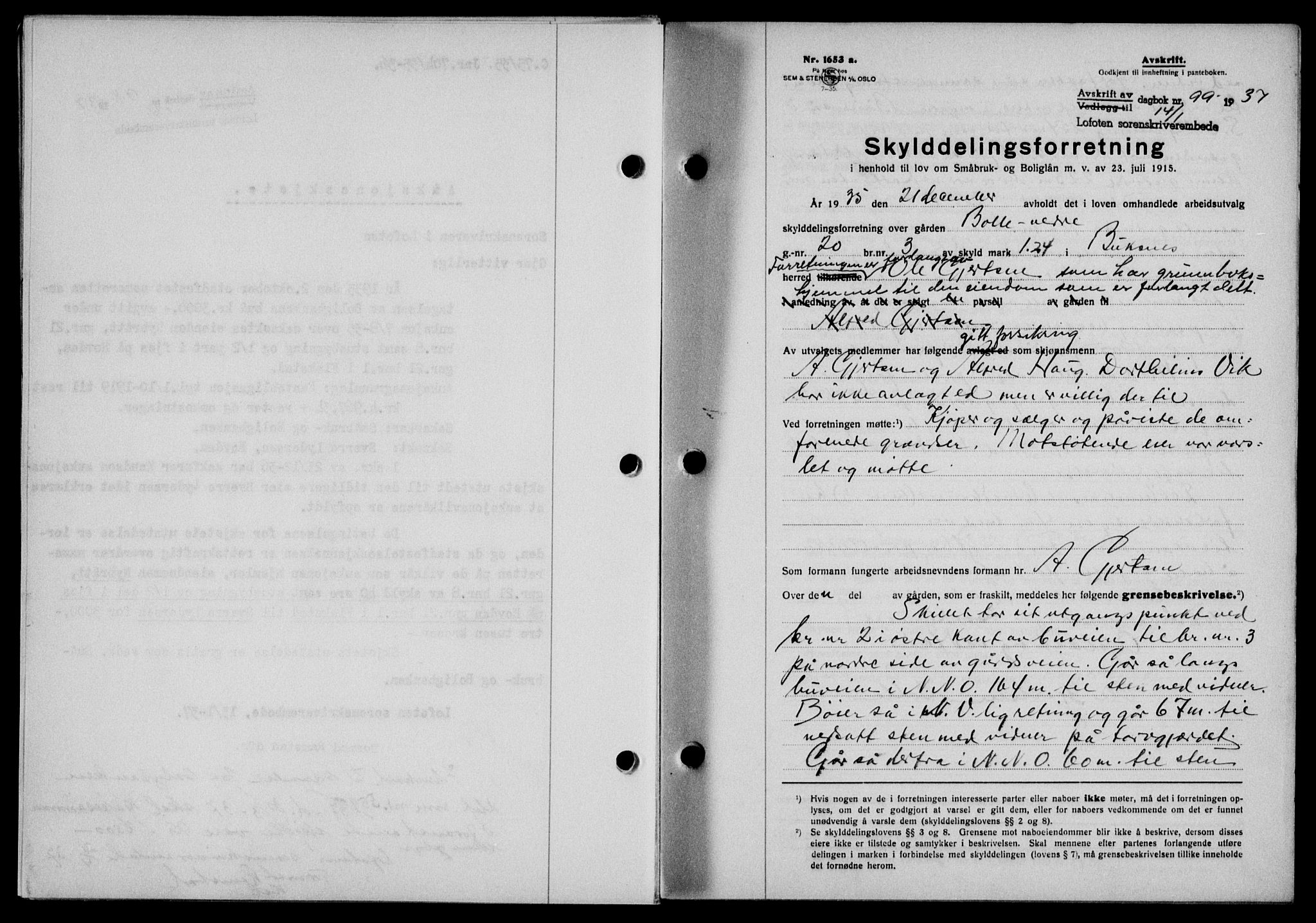 Lofoten sorenskriveri, SAT/A-0017/1/2/2C/L0001a: Pantebok nr. 1a, 1936-1937, Dagboknr: 99/1937