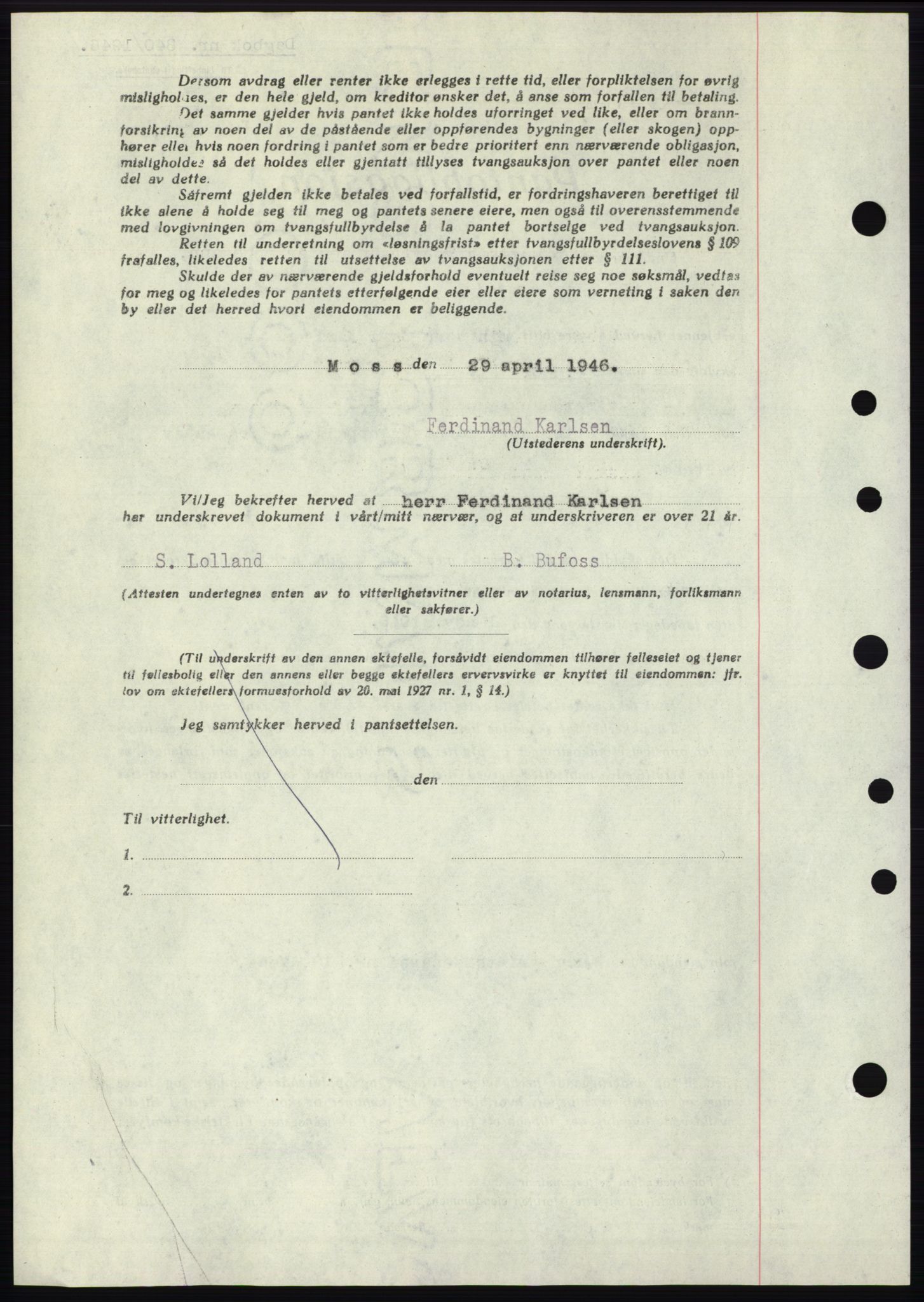 Moss sorenskriveri, AV/SAO-A-10168: Pantebok nr. B15, 1946-1946, Dagboknr: 840/1946