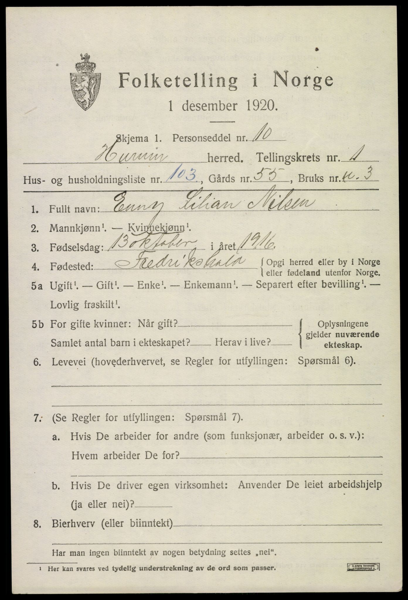 SAKO, Folketelling 1920 for 0628 Hurum herred, 1920, s. 3088