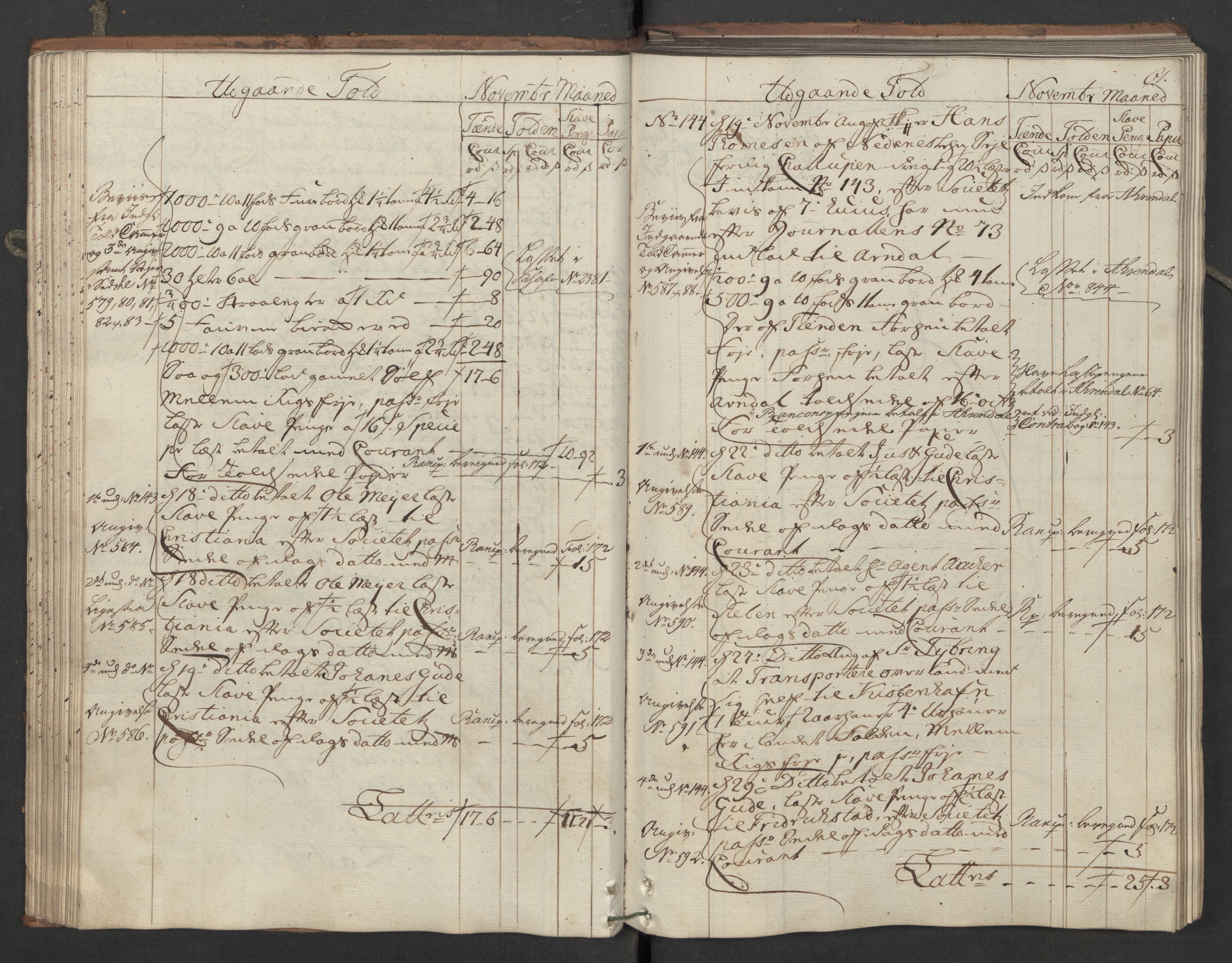 Generaltollkammeret, tollregnskaper, AV/RA-EA-5490/R05/L0039/0001: Tollregnskaper Moss, Son, Krokstad / Utgående hovedtollbok, 1762, s. 60b-61a