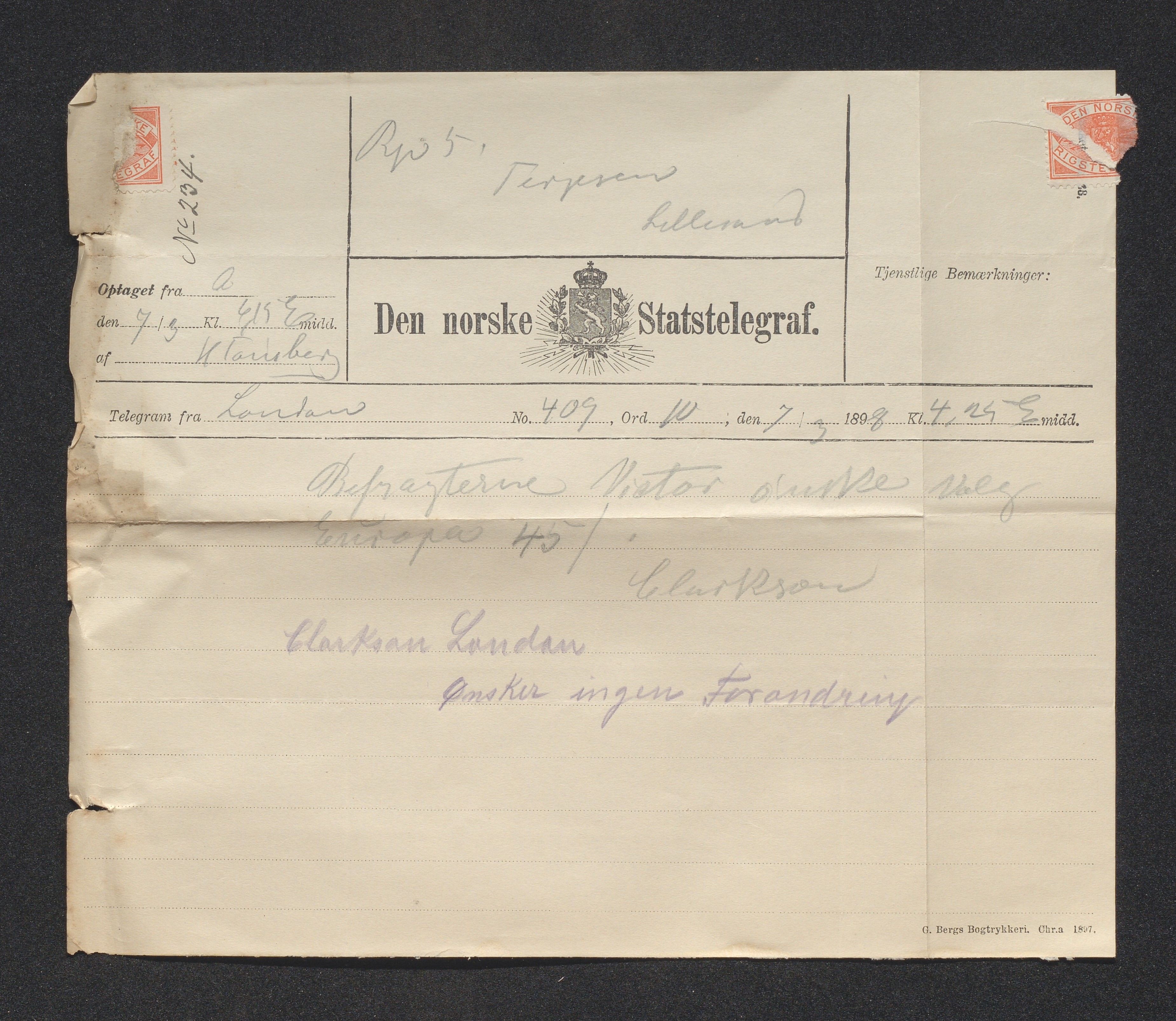 O. Terjesens rederi, AAKS/PA-2525/E/E01/L0004: Korrespondanse, 1898