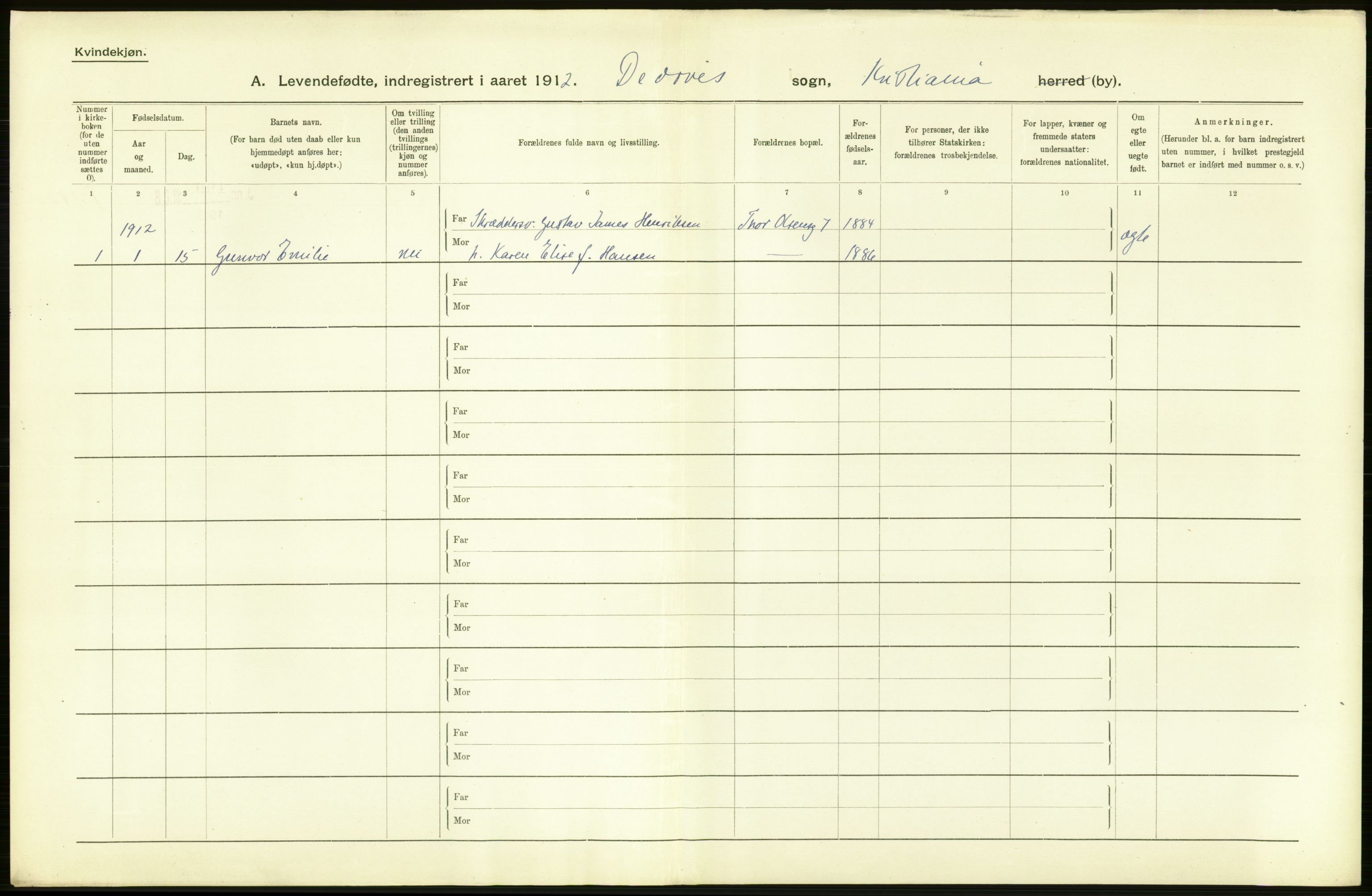 Statistisk sentralbyrå, Sosiodemografiske emner, Befolkning, RA/S-2228/D/Df/Dfb/Dfbb/L0006: Kristiania:  Levendefødte menn og kvinner., 1912, s. 690