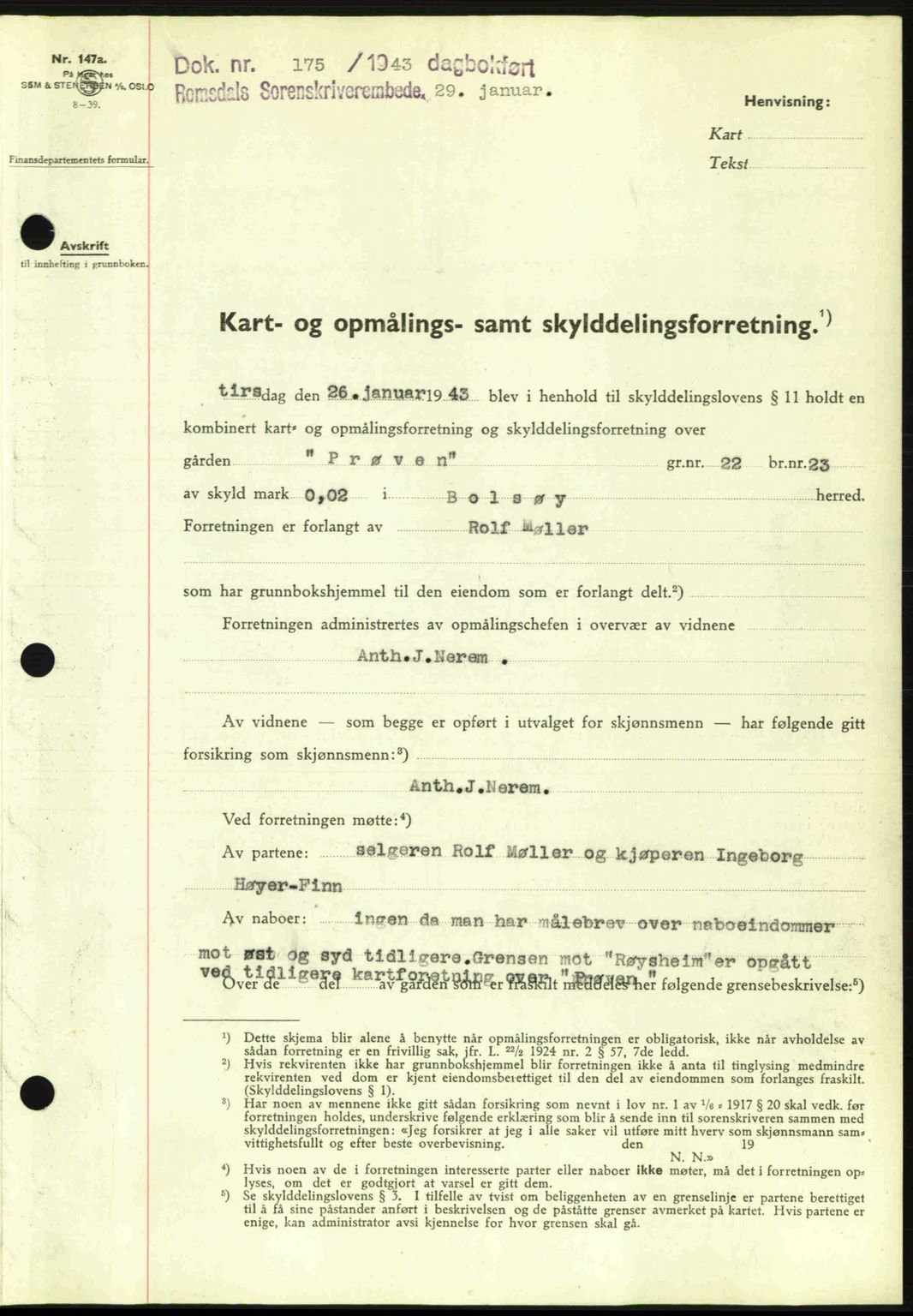 Romsdal sorenskriveri, SAT/A-4149/1/2/2C: Pantebok nr. A13, 1942-1943, Dagboknr: 175/1943