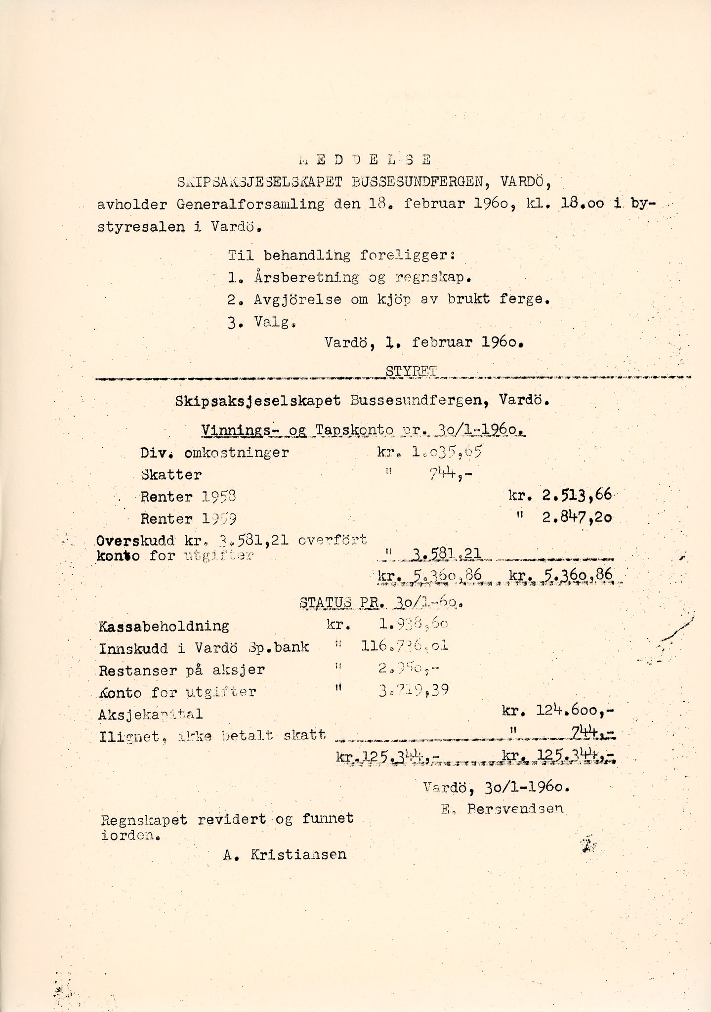 Bussesundfergen A/S, VAMU/A-0002/A/L0001: Protokoller, 1957-1969