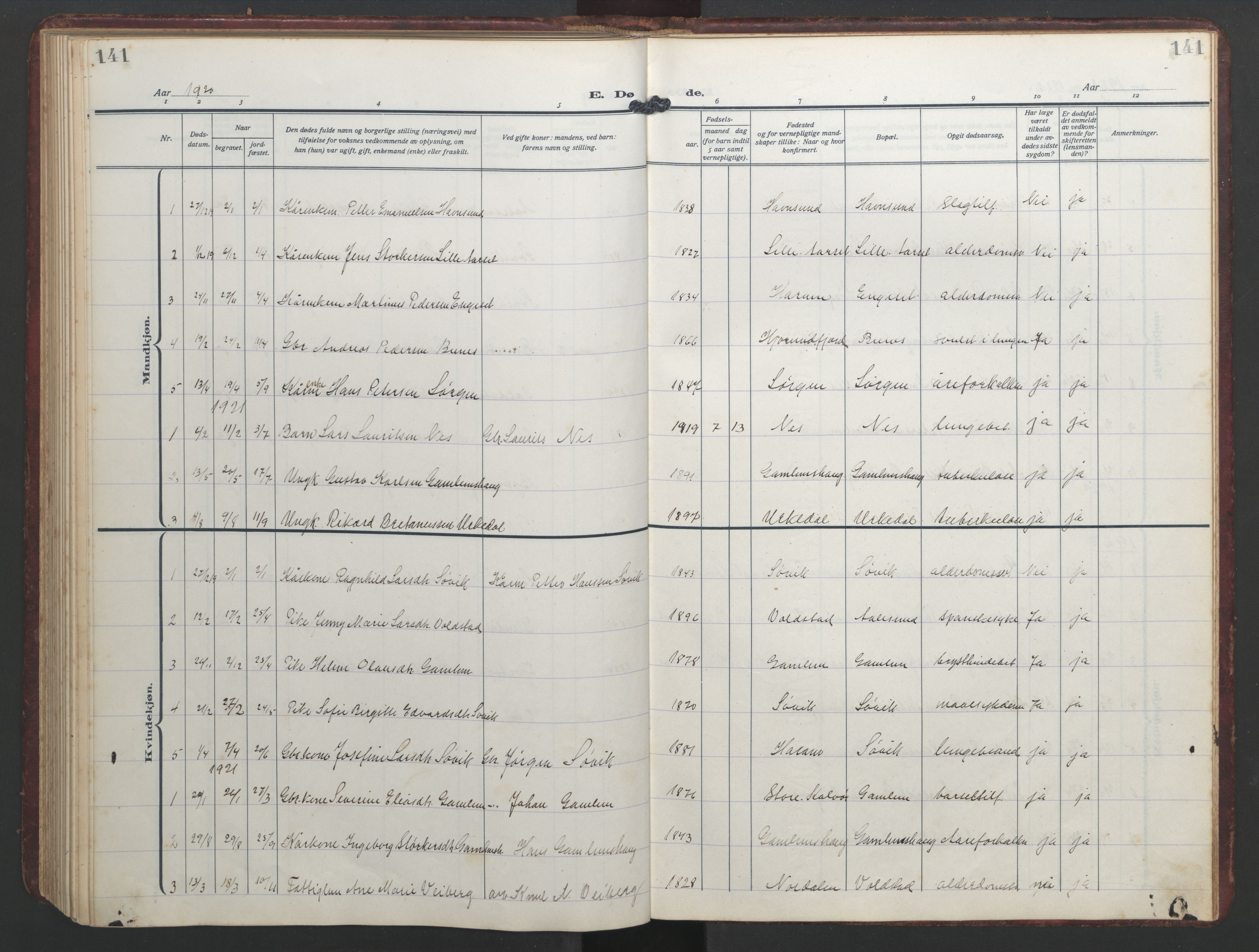 Ministerialprotokoller, klokkerbøker og fødselsregistre - Møre og Romsdal, AV/SAT-A-1454/526/L0384: Klokkerbok nr. 526C01, 1917-1952, s. 141