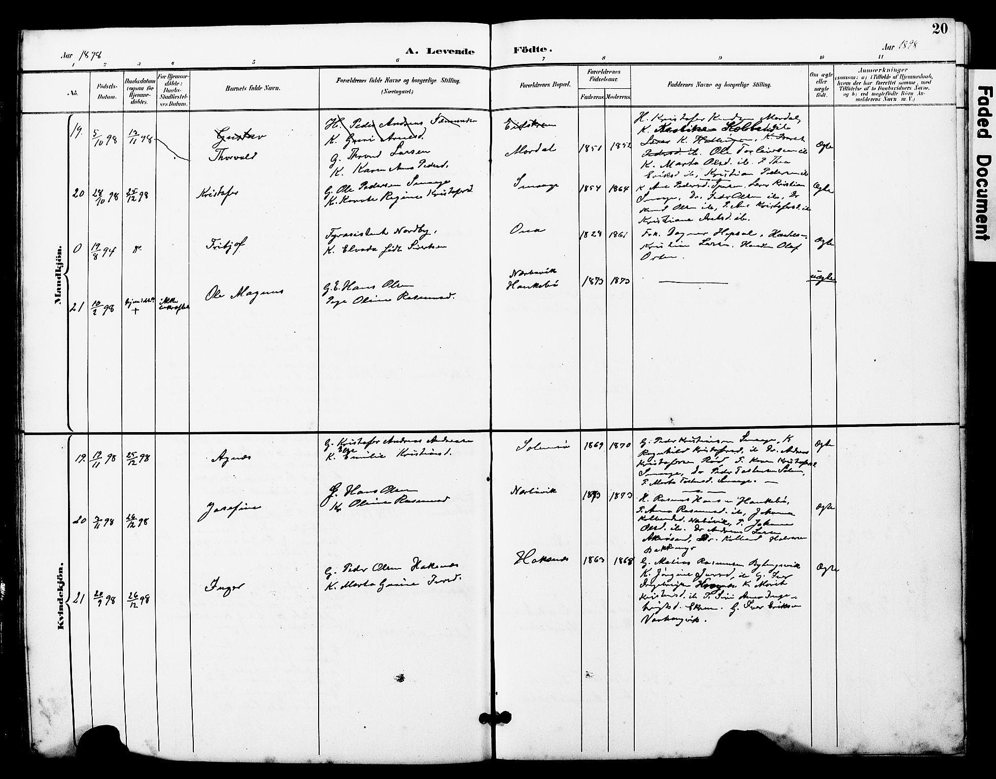 Ministerialprotokoller, klokkerbøker og fødselsregistre - Møre og Romsdal, SAT/A-1454/560/L0725: Klokkerbok nr. 560C02, 1895-1930, s. 20