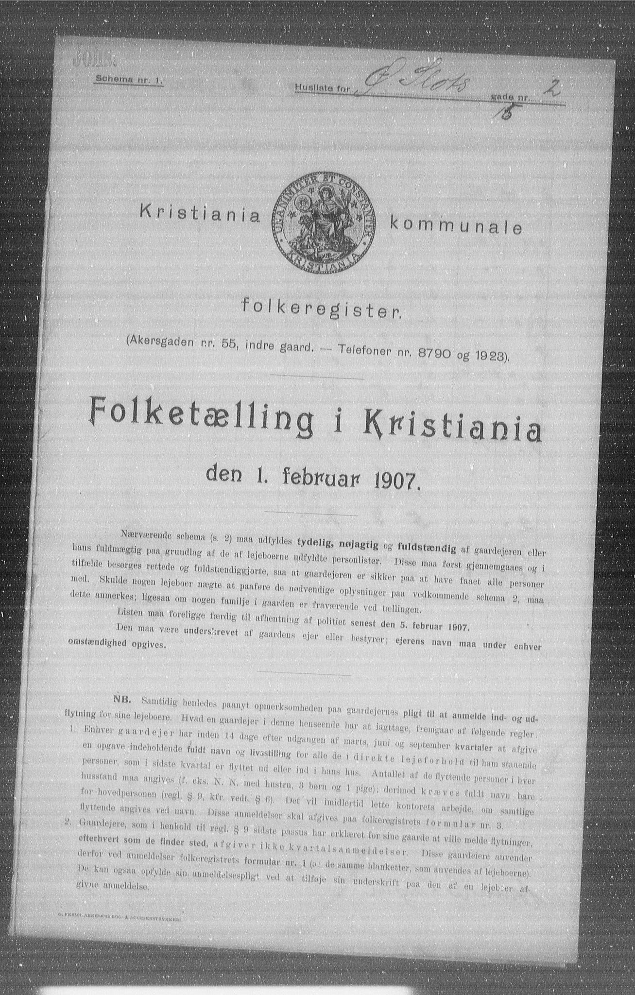 OBA, Kommunal folketelling 1.2.1907 for Kristiania kjøpstad, 1907, s. 65863