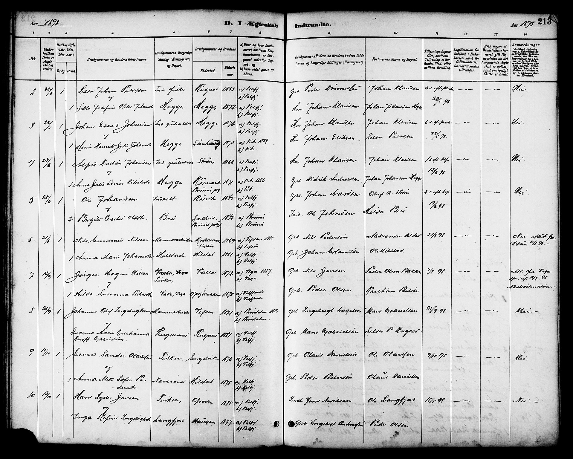 Ministerialprotokoller, klokkerbøker og fødselsregistre - Nordland, SAT/A-1459/814/L0230: Klokkerbok nr. 814C03, 1884-1911, s. 213