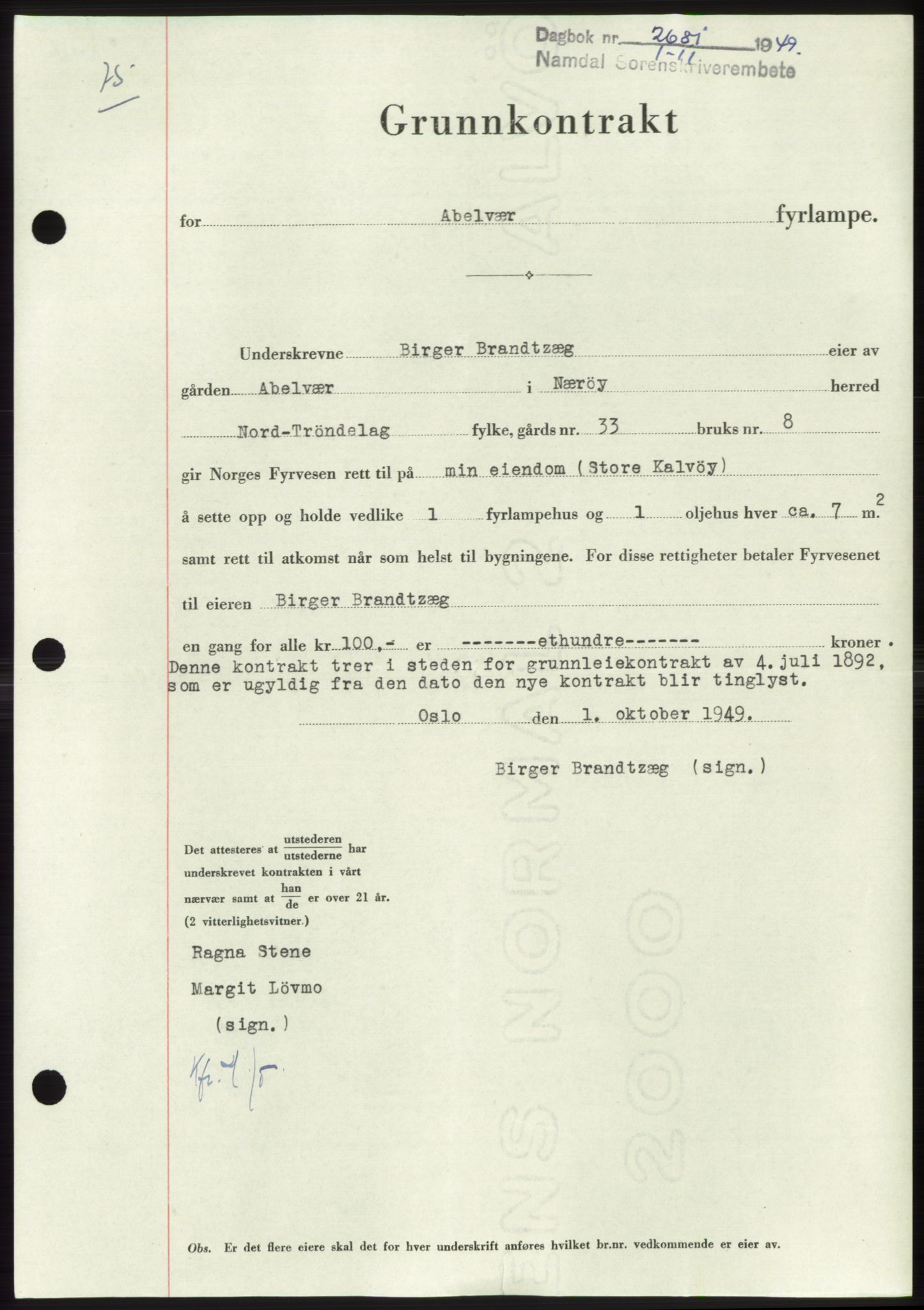 Namdal sorenskriveri, SAT/A-4133/1/2/2C: Pantebok nr. -, 1949-1949, Dagboknr: 2681/1949