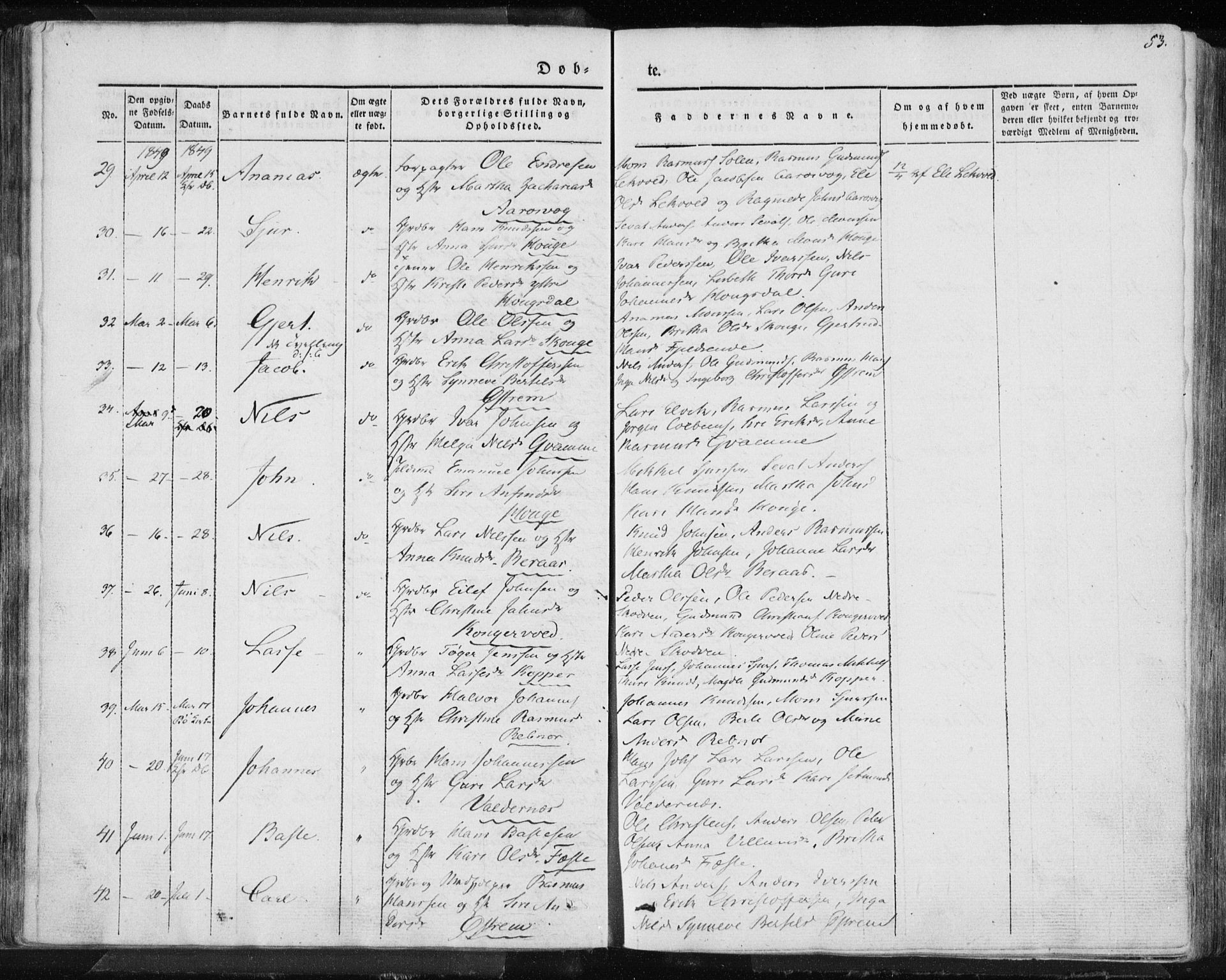 Lindås Sokneprestembete, AV/SAB-A-76701/H/Haa/Haaa/L0010: Ministerialbok nr. A 10, 1842-1862, s. 53