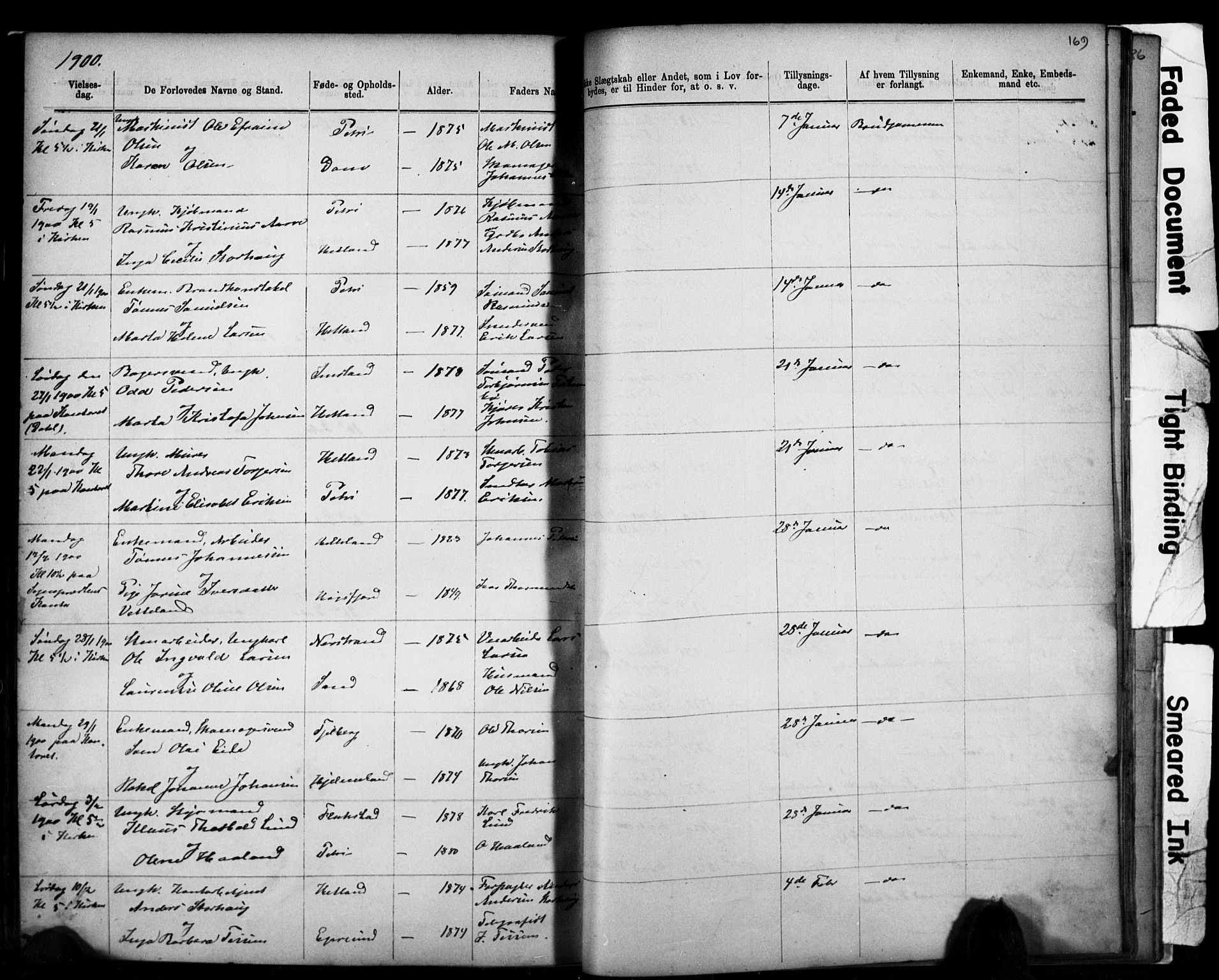 Domkirken sokneprestkontor, AV/SAST-A-101812/001/30/30BB/L0014: Klokkerbok nr. B 14, 1875-1902, s. 169