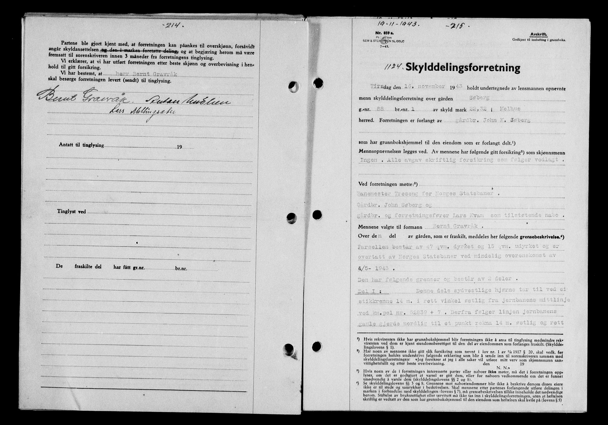 Gauldal sorenskriveri, SAT/A-0014/1/2/2C/L0057: Pantebok nr. 62, 1943-1944, Dagboknr: 1124/1943