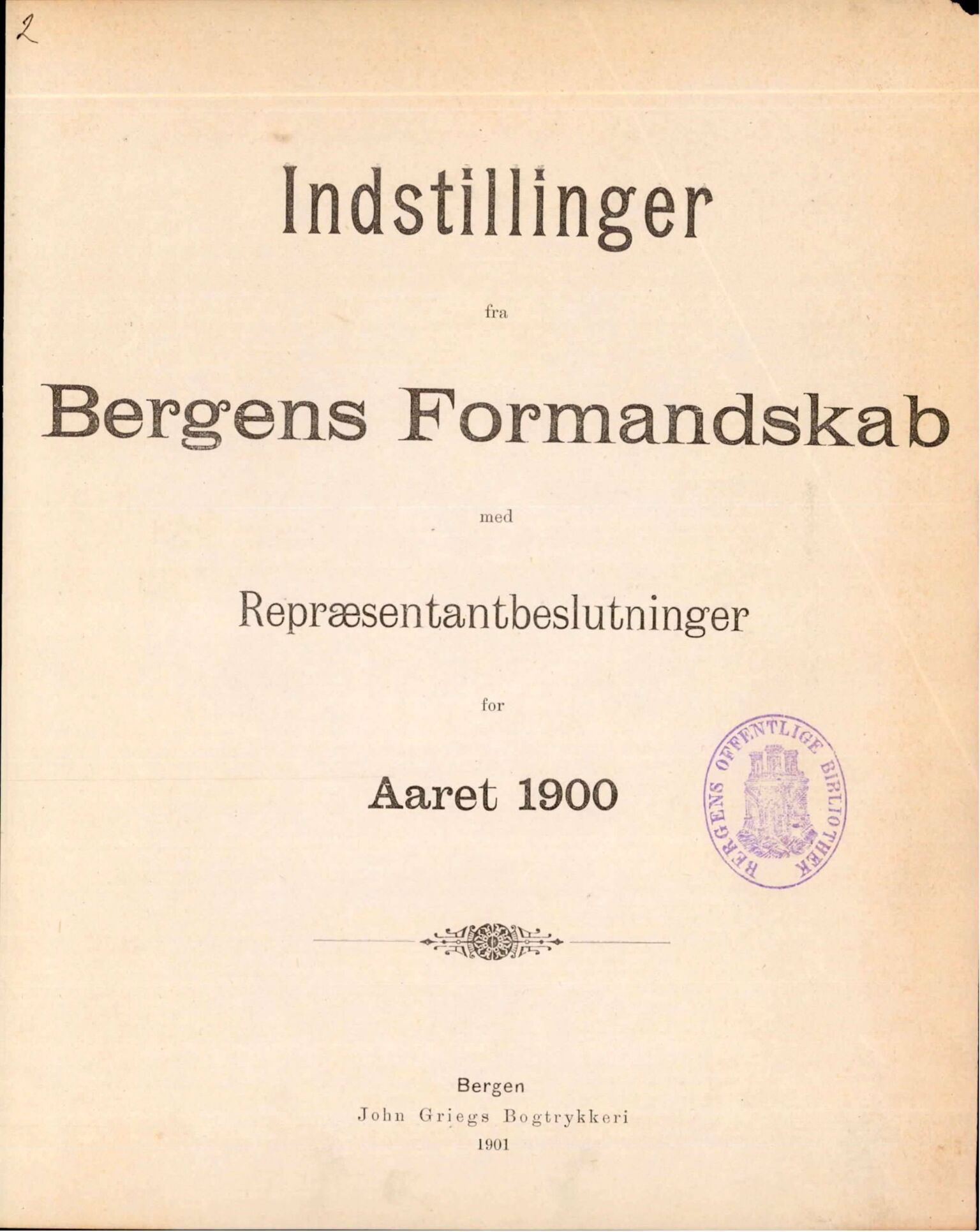 Bergen kommune. Formannskapet, BBA/A-0003/Ad/L0061: Bergens Kommuneforhandlinger, bind I, 1900