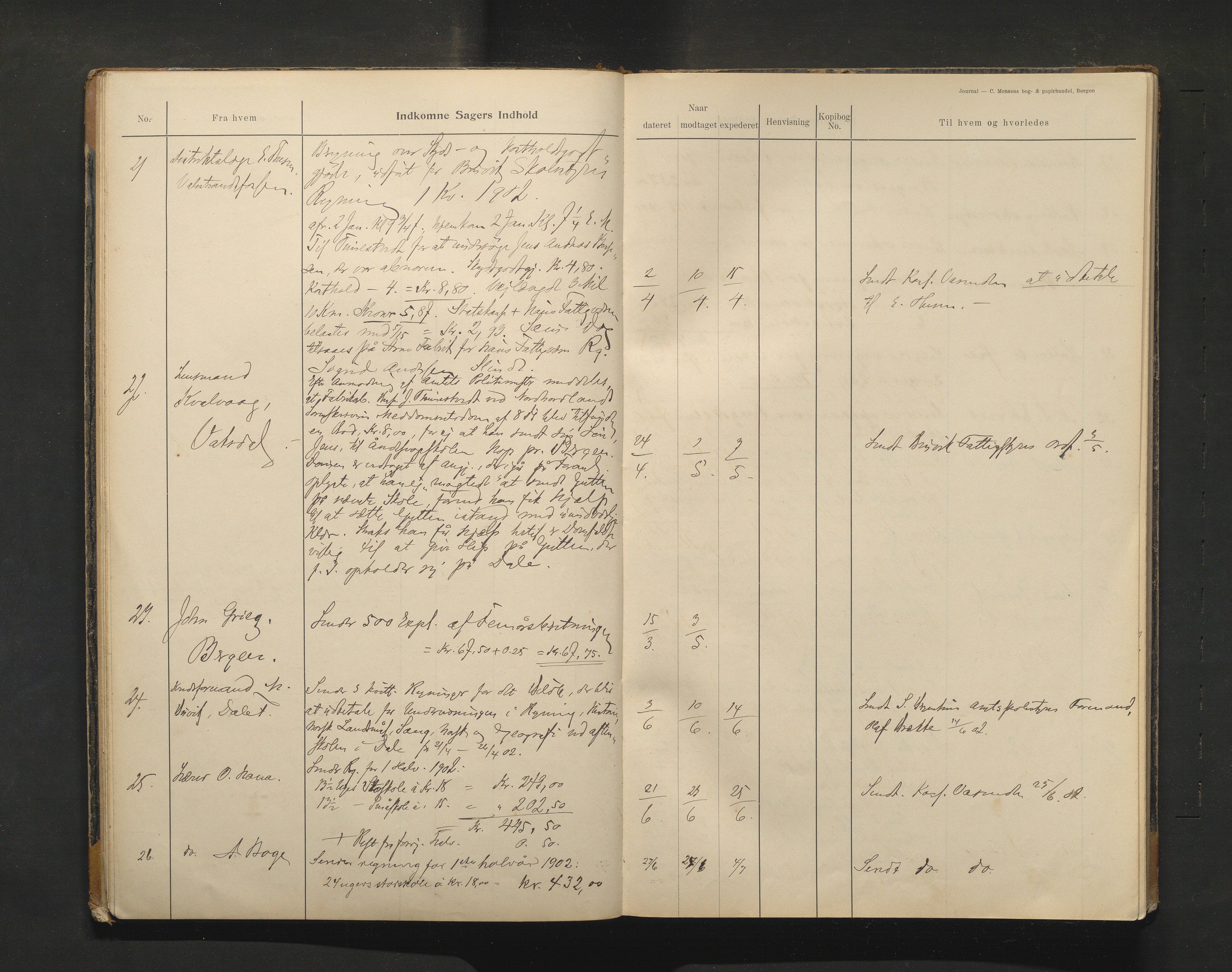 Bruvik kommune. Skulestyre, IKAH/1251a-211/C/Ca/L0002: Postjournal for Bruvik skulestyre, 1901-1912