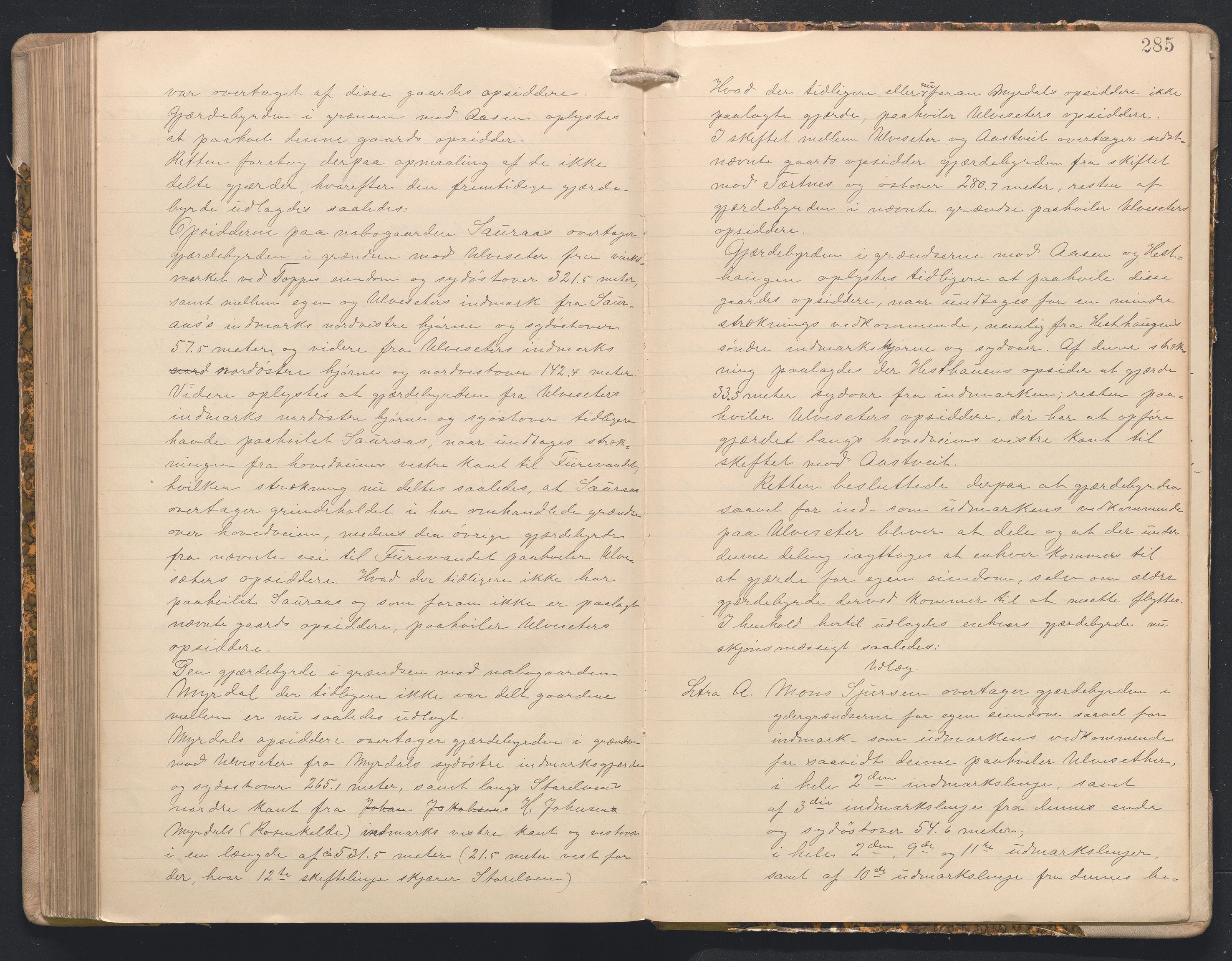 Hordaland jordskiftedøme - I Nordhordland jordskiftedistrikt, AV/SAB-A-6801/A/Aa/L0018: Forhandlingsprotokoll, 1908-1911, s. 284b-285a